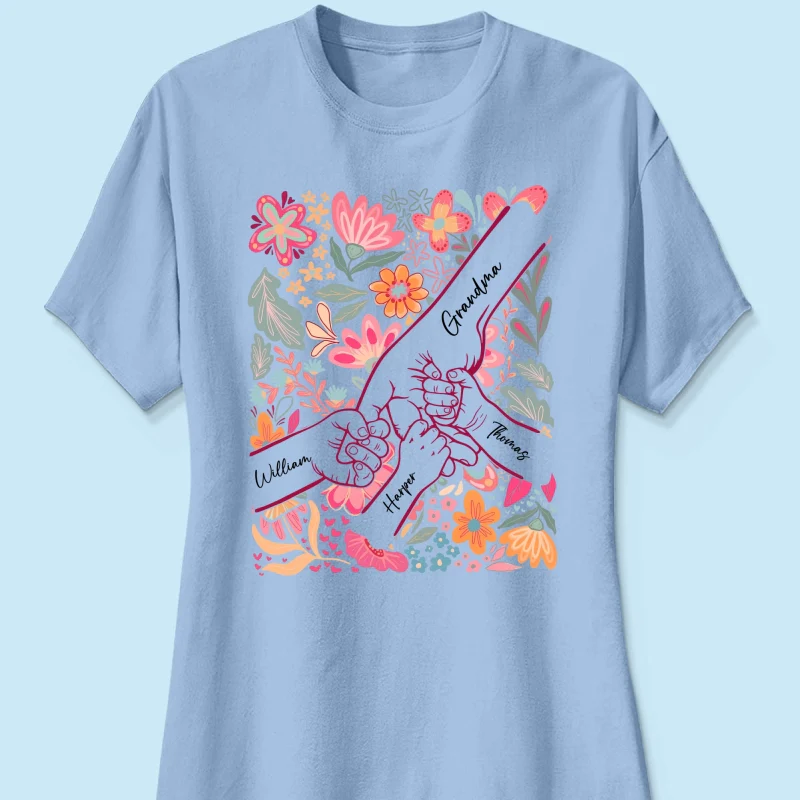 Kids Holding Hand Floral Boho - Personalized Shirt - Mother's Day Gift For Mom Grandma - Image 17