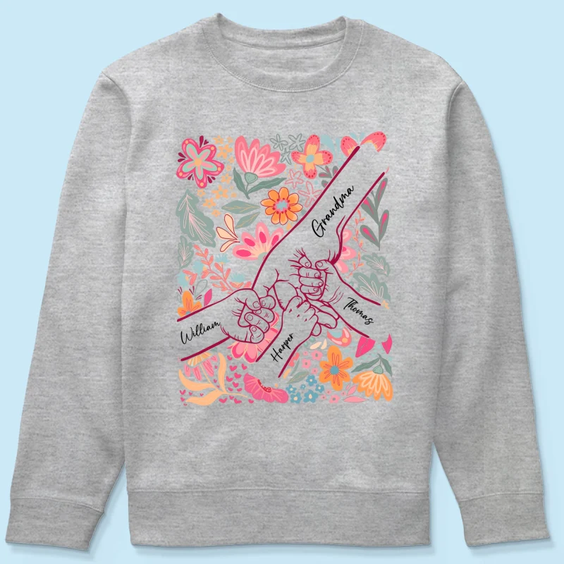 Kids Holding Hand Floral Boho - Personalized Shirt - Mother's Day Gift For Mom Grandma - Image 18