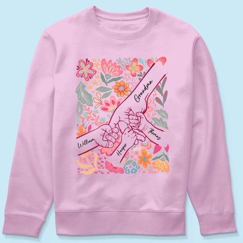 Kids Holding Hand Floral Boho - Personalized Shirt - Mother's Day Gift For Mom Grandma - Image 19