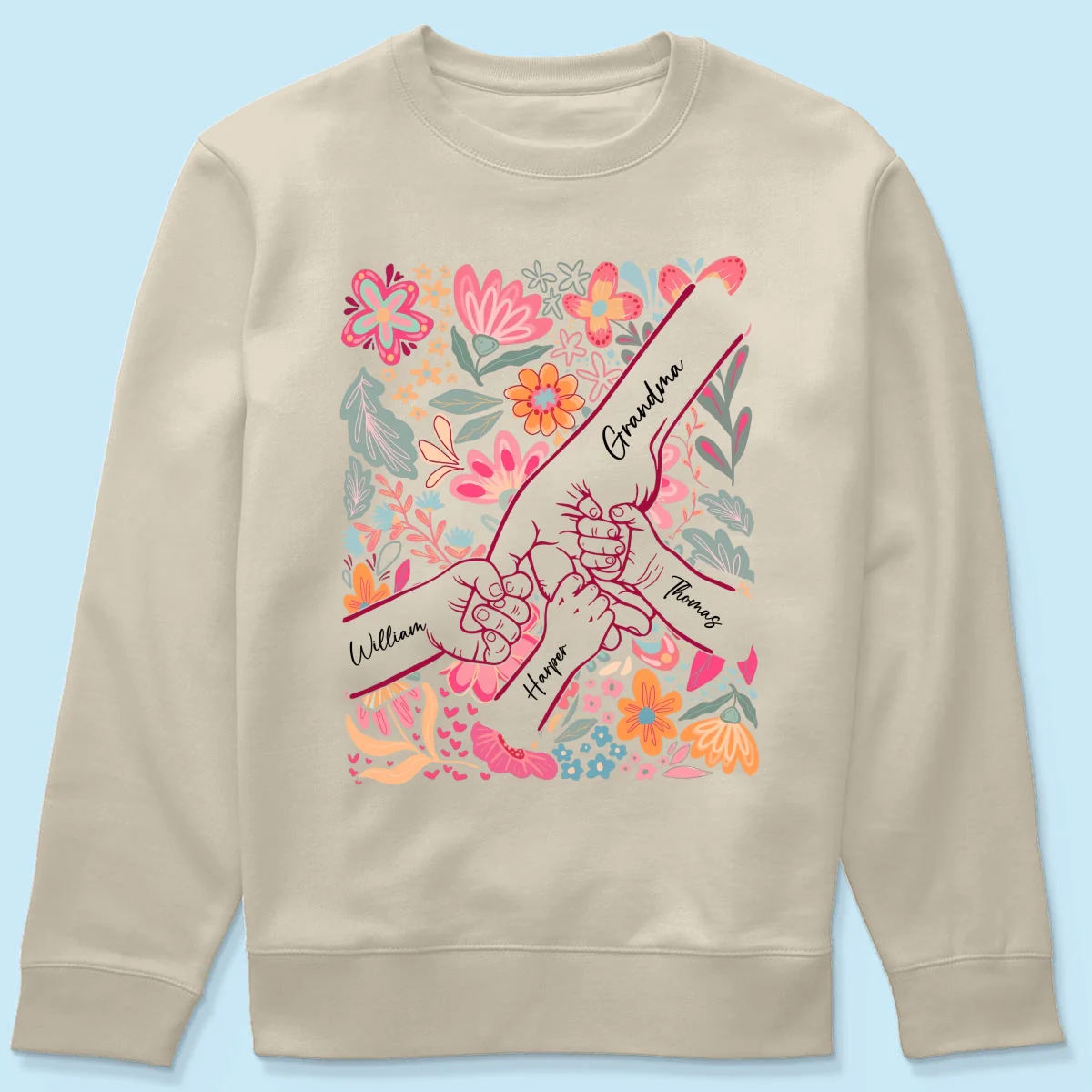 Kids Holding Hand Floral Boho - Personalized Shirt - Mother's Day Gift For Mom Grandma - Image 20
