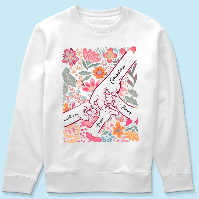 Kids Holding Hand Floral Boho - Personalized Shirt - Mother's Day Gift For Mom Grandma - Image 21