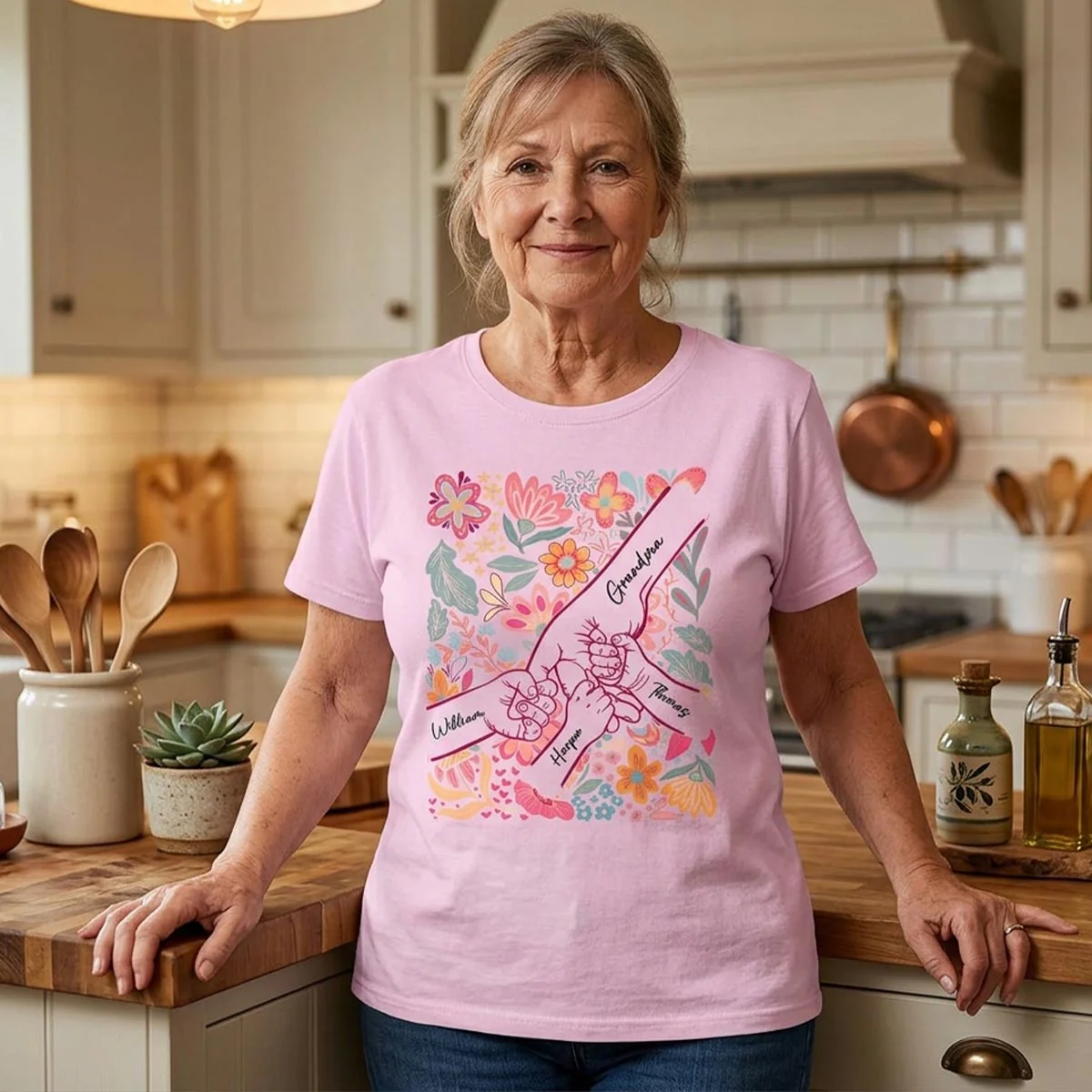 Kids Holding Hand Floral Boho - Personalized Shirt - Mother's Day Gift For Mom Grandma - Image 3