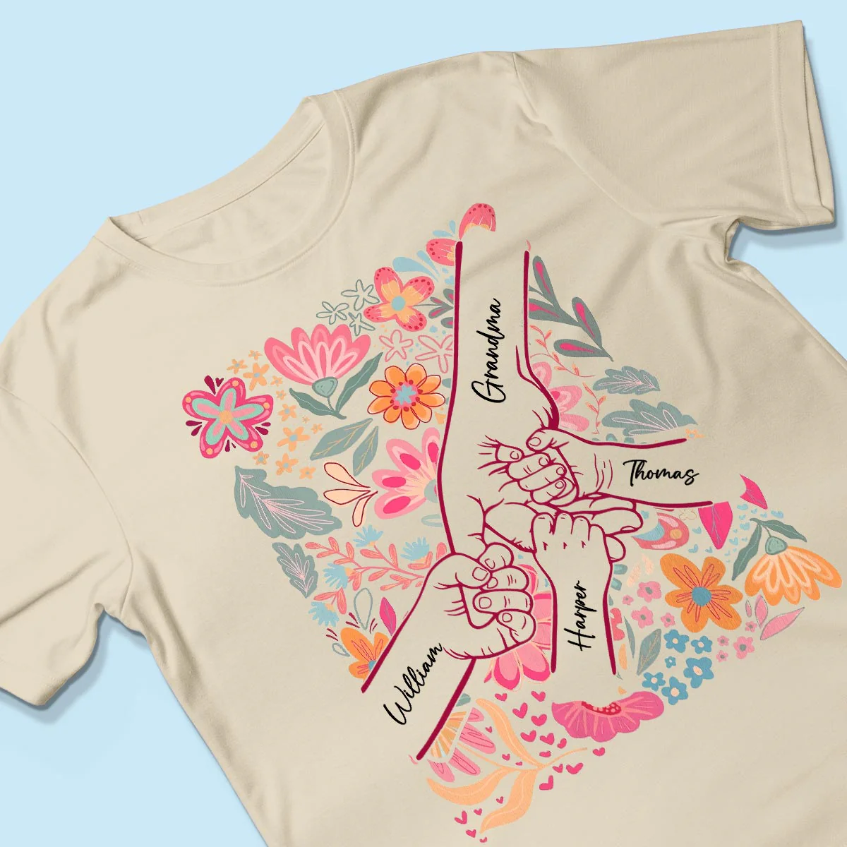 Kids Holding Hand Floral Boho - Personalized Shirt - Mother's Day Gift For Mom Grandma - Image 4