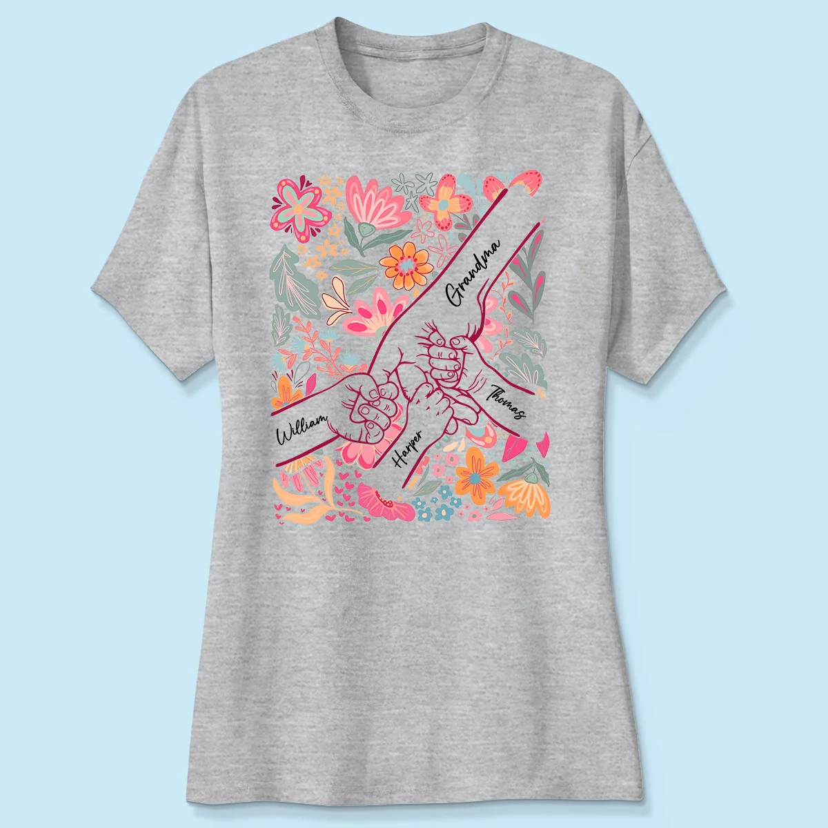 Kids Holding Hand Floral Boho - Personalized Shirt - Mother's Day Gift For Mom Grandma - Image 5
