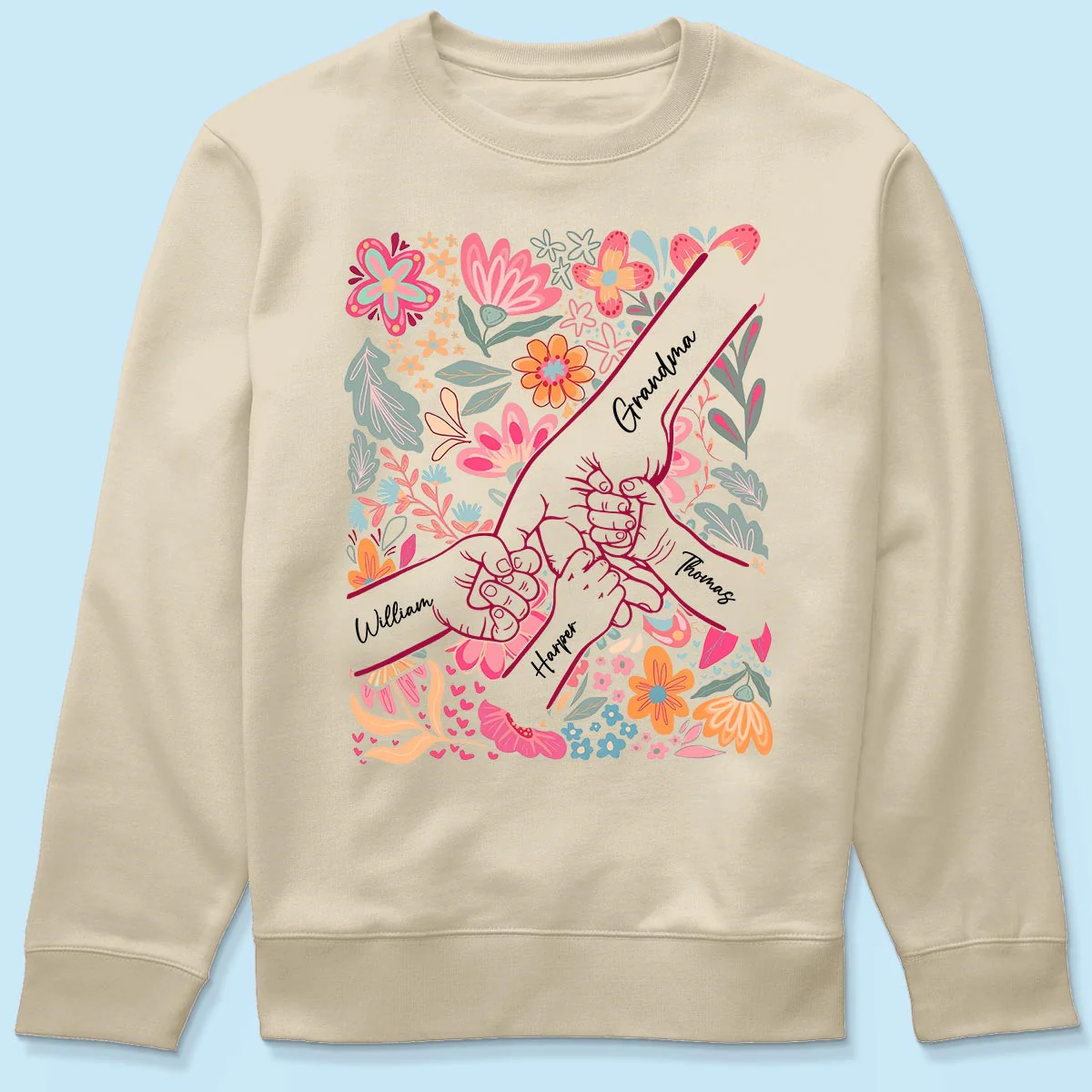 Kids Holding Hand Floral Boho - Personalized Shirt - Mother's Day Gift For Mom Grandma - Image 6