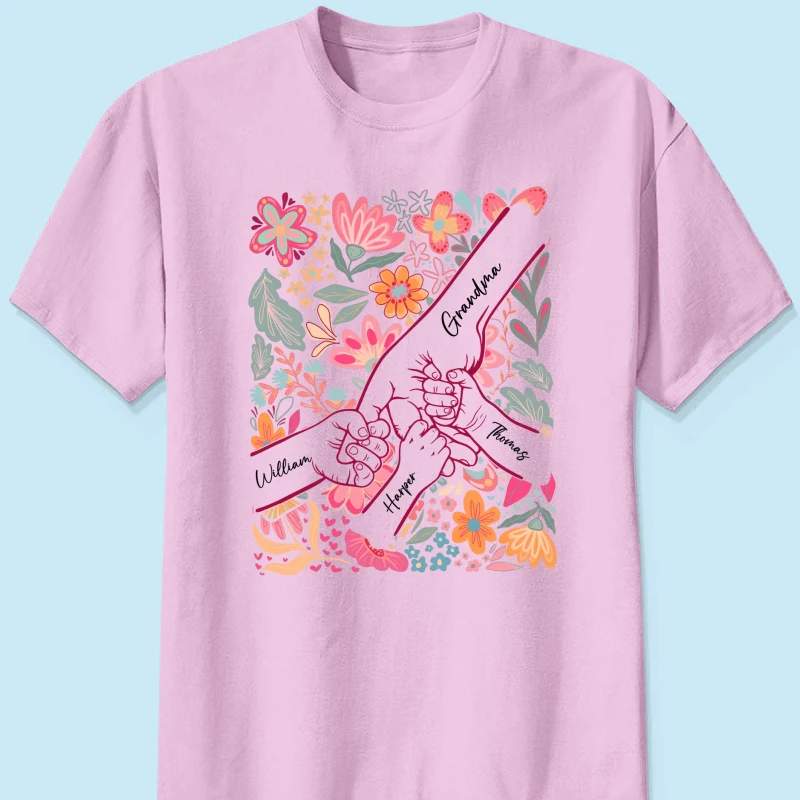 Kids Holding Hand Floral Boho - Personalized Shirt - Mother's Day Gift For Mom Grandma - Image 9