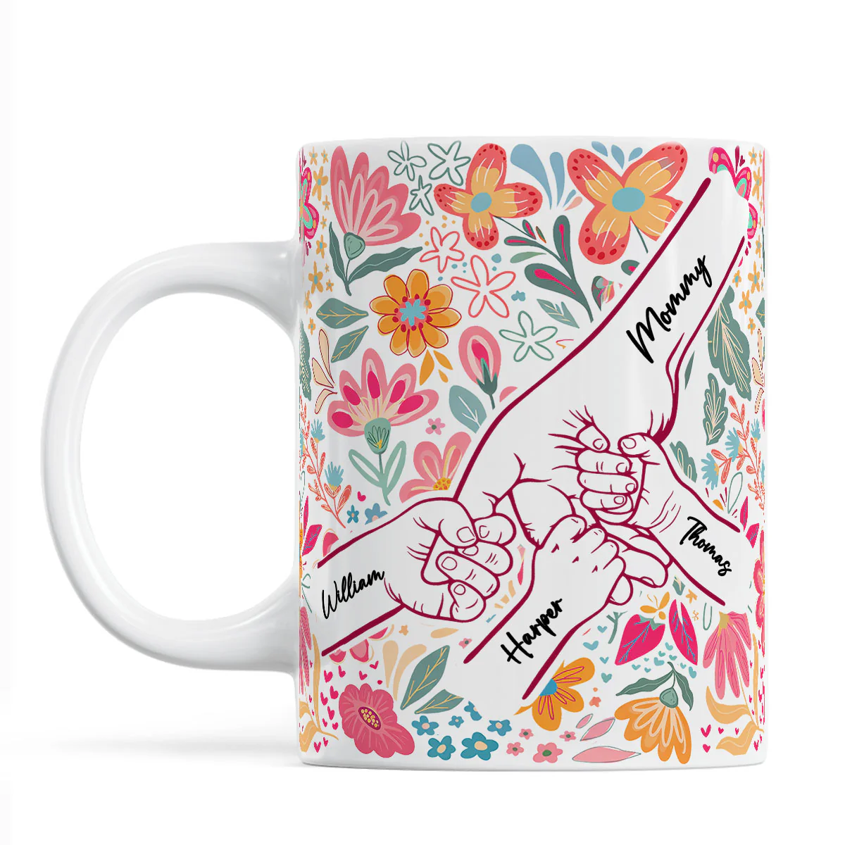 Kids Holding Hand Outline Floral Boho - Personalized Mug - Mother's Day Gift For Mom Grandma - Image 7