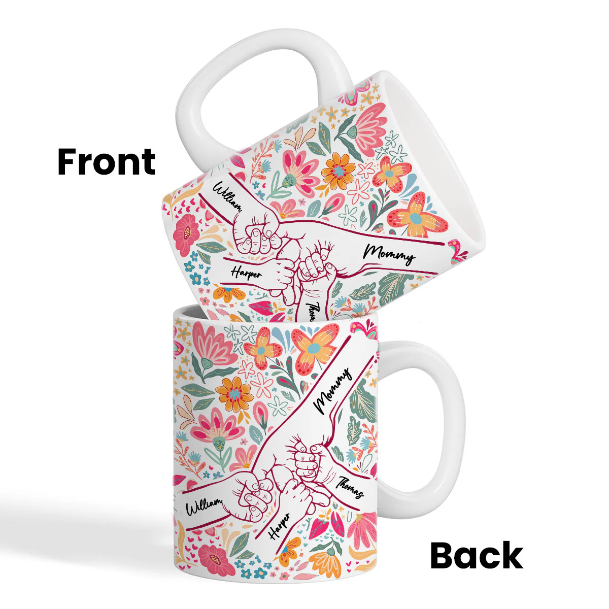 Kids Holding Hand Outline Floral Boho - Personalized Mug - Mother's Day Gift For Mom Grandma - Image 8