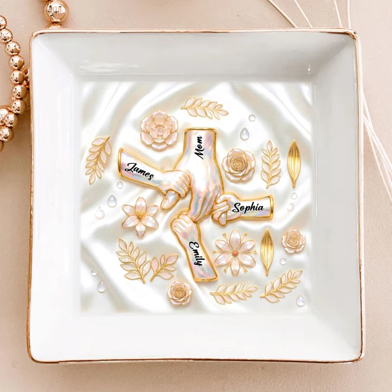 Kids Holding Mom Grandma Hand 2D Printed - Personalized Jewelry Dish - Mother's Day Gift For Mom, Grandma - Image 10