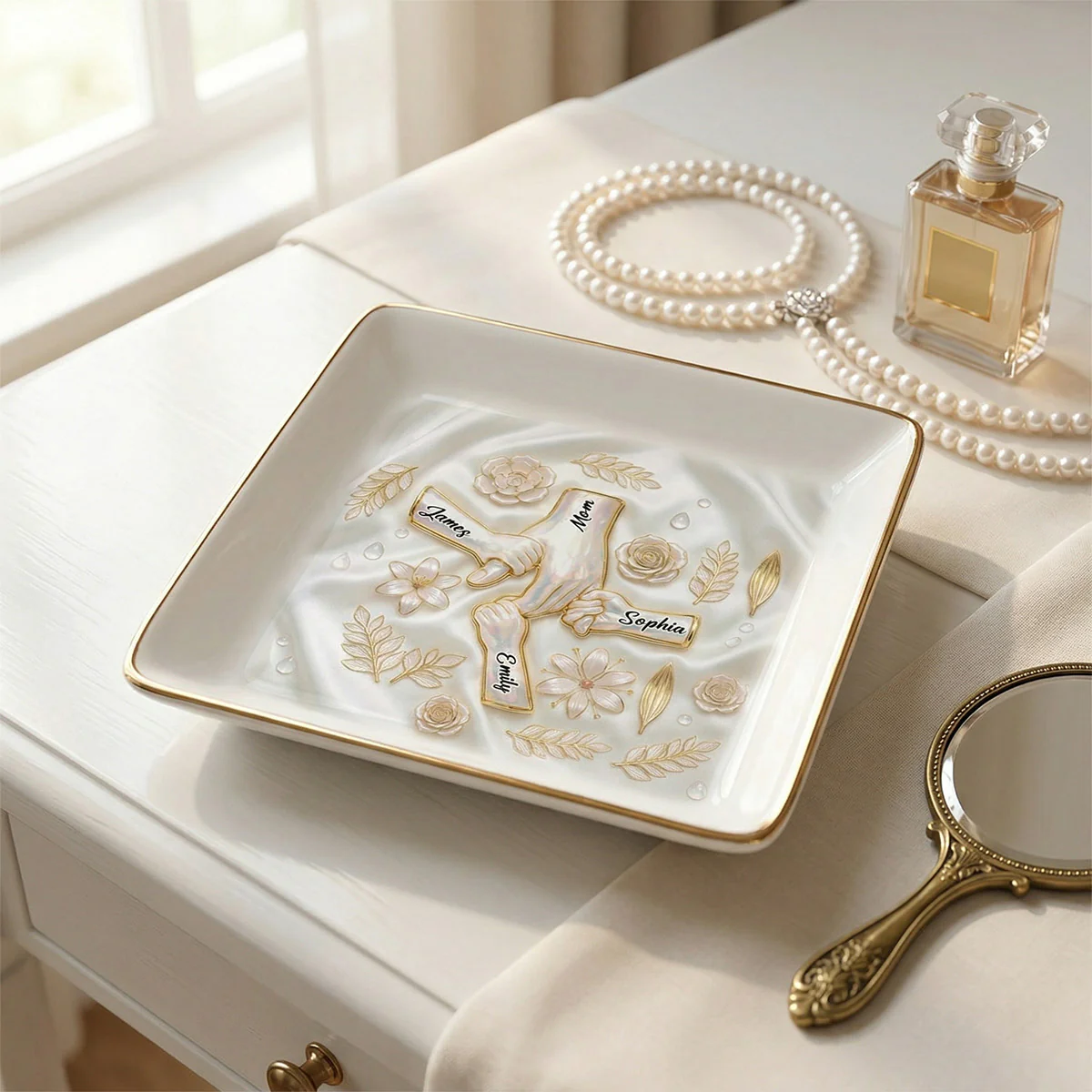 Kids Holding Mom Grandma Hand 2D Printed - Personalized Jewelry Dish - Mother's Day Gift For Mom, Grandma - Image 2