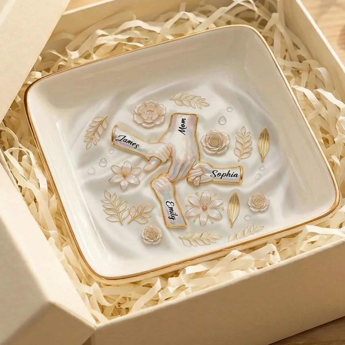 Kids Holding Mom Grandma Hand 2D Printed - Personalized Jewelry Dish - Mother's Day Gift For Mom, Grandma - Image 5