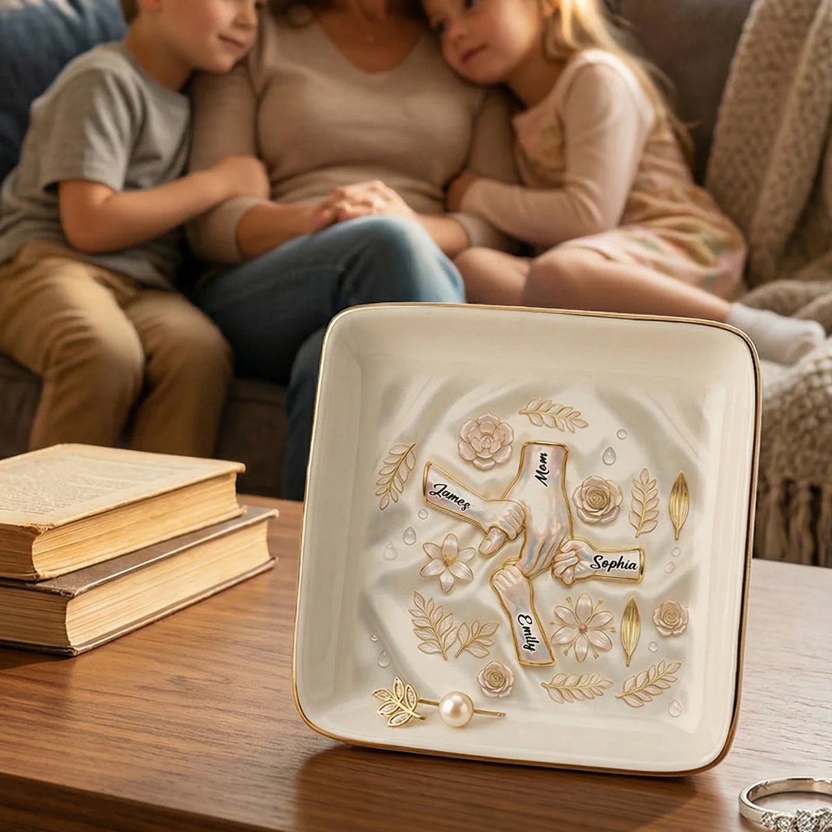 Kids Holding Mom Grandma Hand 2D Printed - Personalized Jewelry Dish - Mother's Day Gift For Mom, Grandma - Image 6