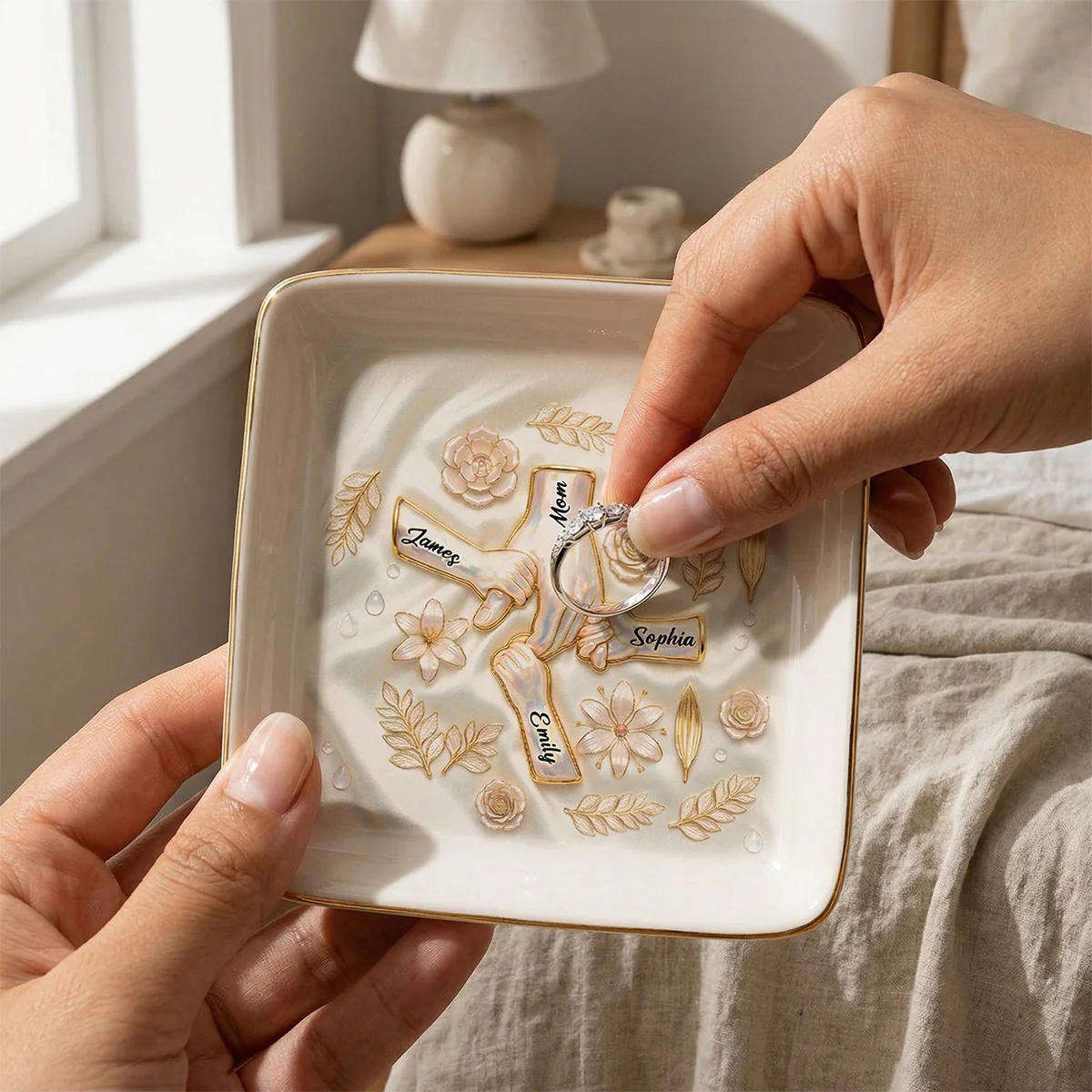 Kids Holding Mom Grandma Hand 2D Printed - Personalized Jewelry Dish - Mother's Day Gift For Mom, Grandma - Image 8
