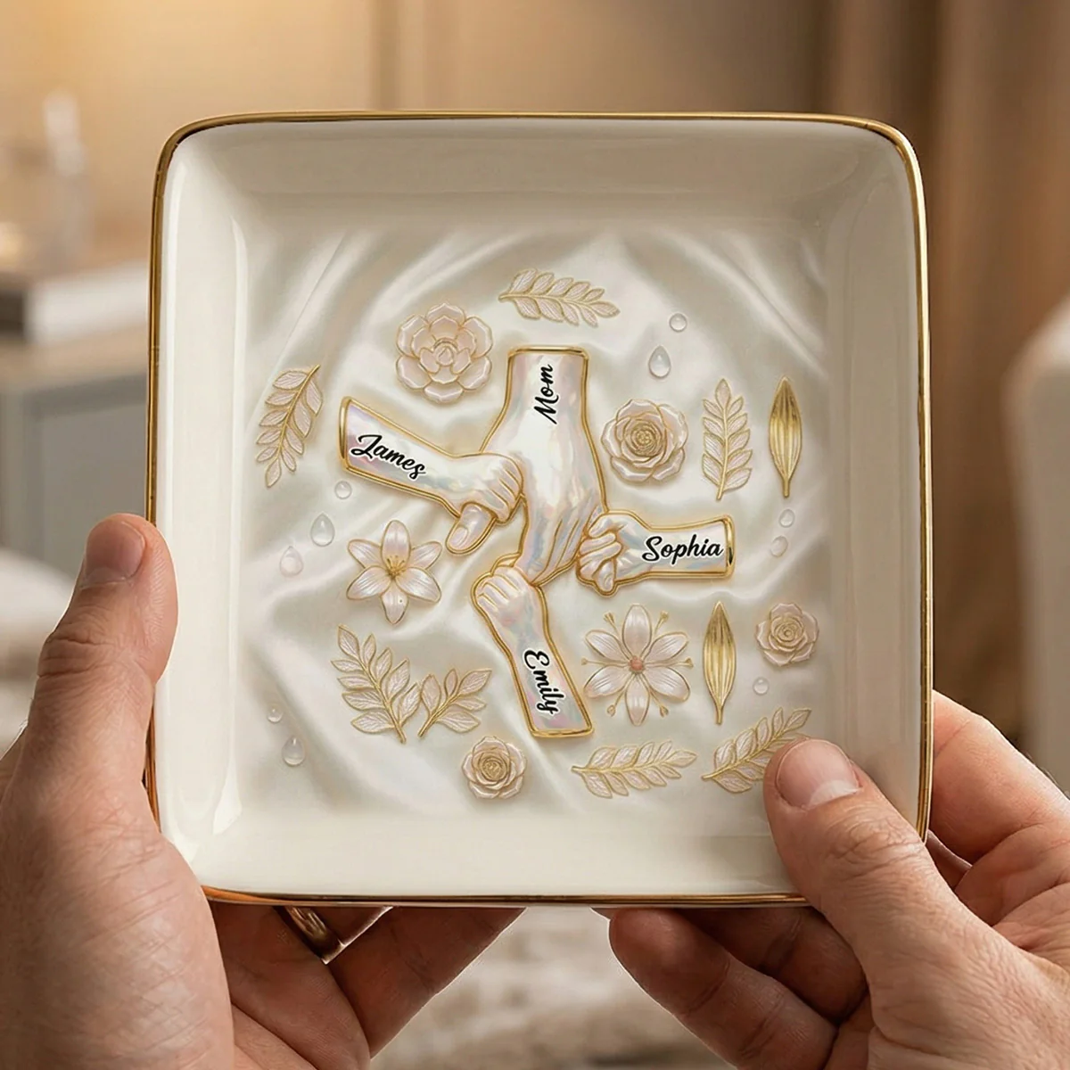 Kids Holding Mom Grandma Hand 2D Printed - Personalized Jewelry Dish - Mother's Day Gift For Mom, Grandma - Image 4