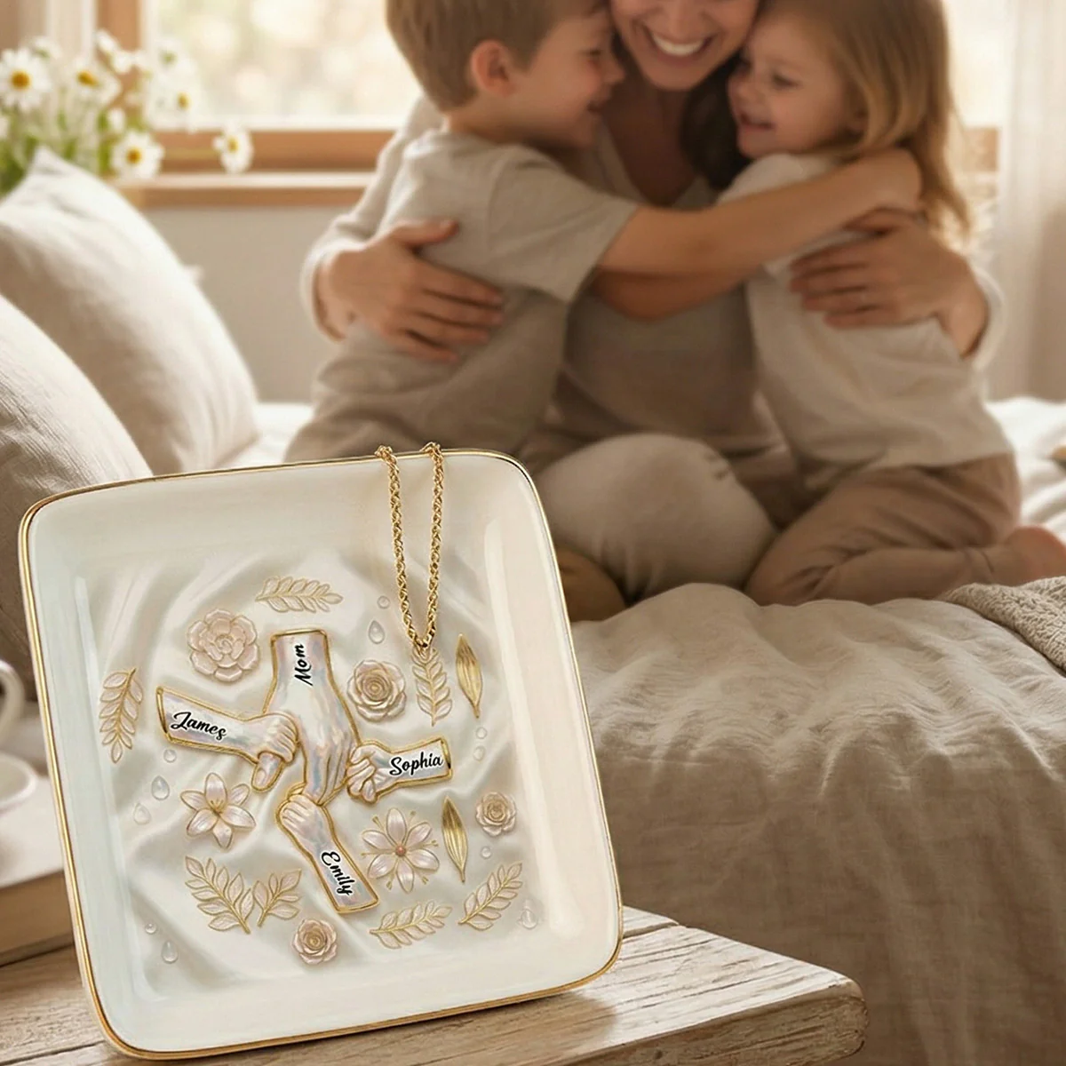 Kids Holding Mom Grandma Hand 2D Printed - Personalized Jewelry Dish - Mother's Day Gift For Mom, Grandma - Image 7