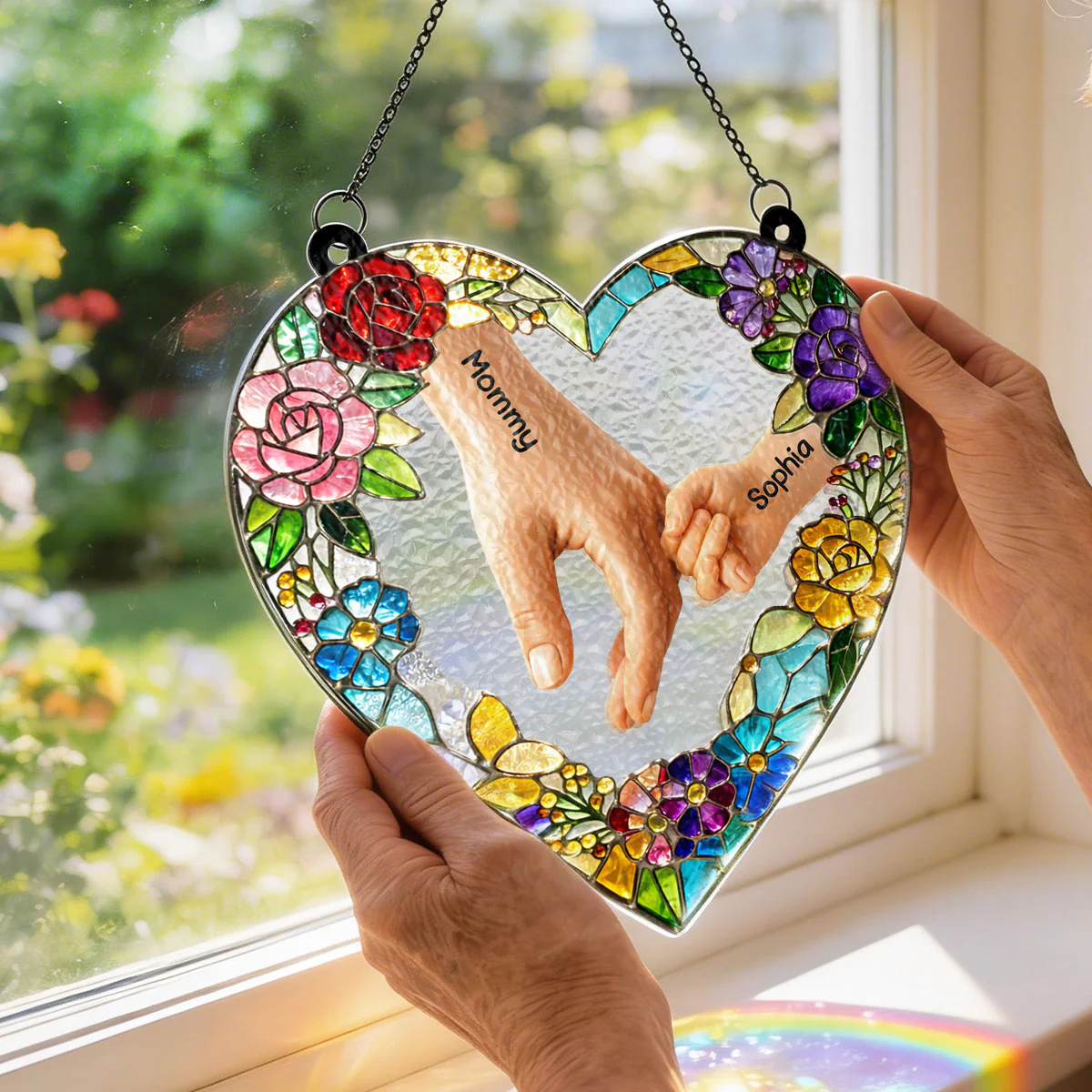 Kids Holding Mom Hand - Personalized Window Hanging Suncatcher - Mother's Day Gift for Mom, Wife - Image 3