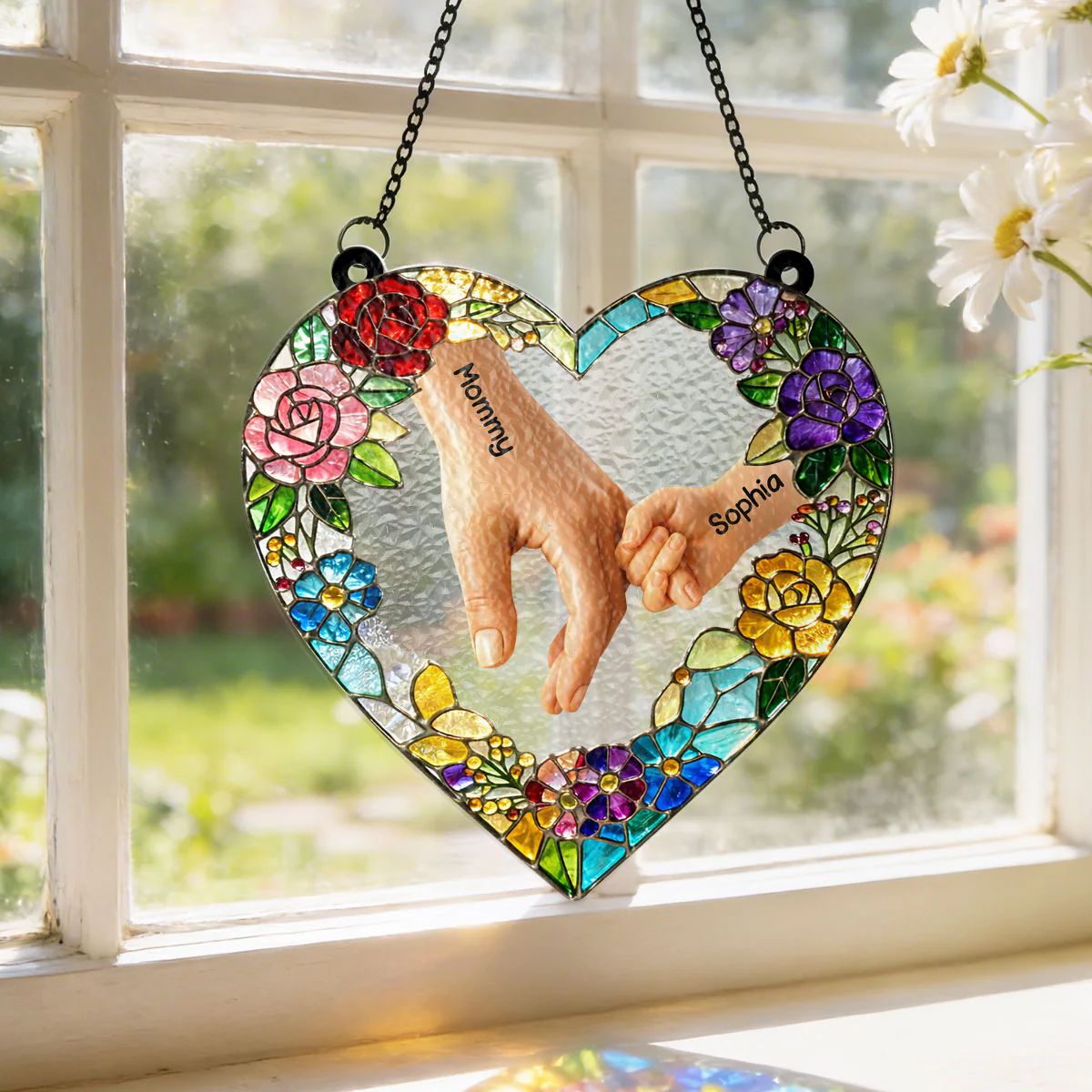 Kids Holding Mom Hand - Personalized Window Hanging Suncatcher - Mother's Day Gift for Mom, Wife - Image 4