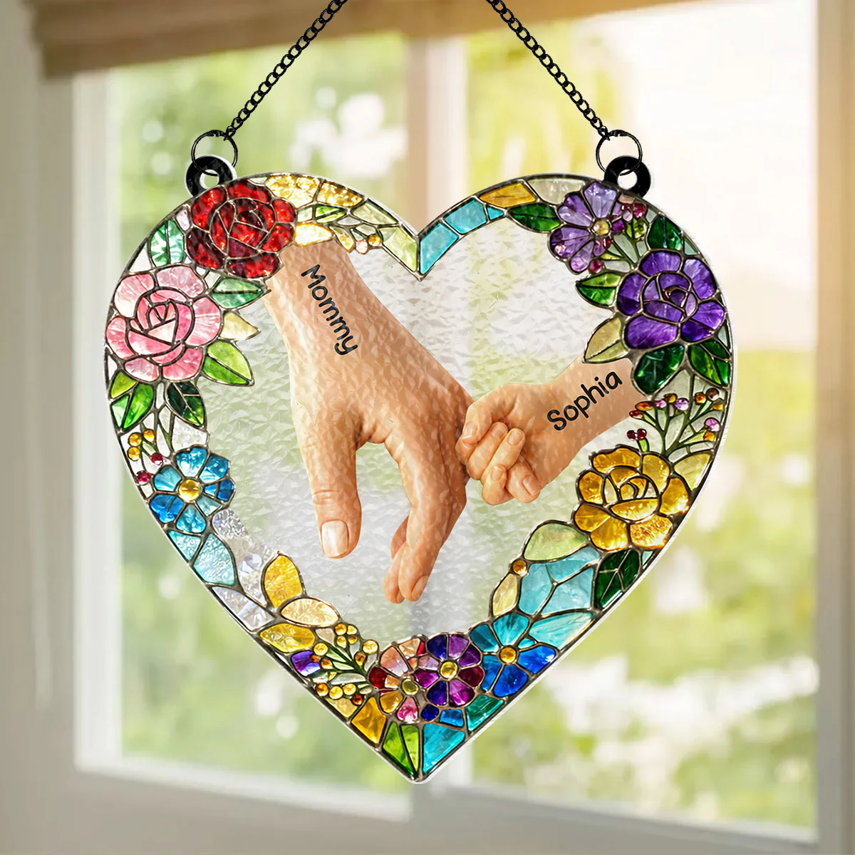 Kids Holding Mom Hand - Personalized Window Hanging Suncatcher - Mother's Day Gift for Mom, Wife - Image 5