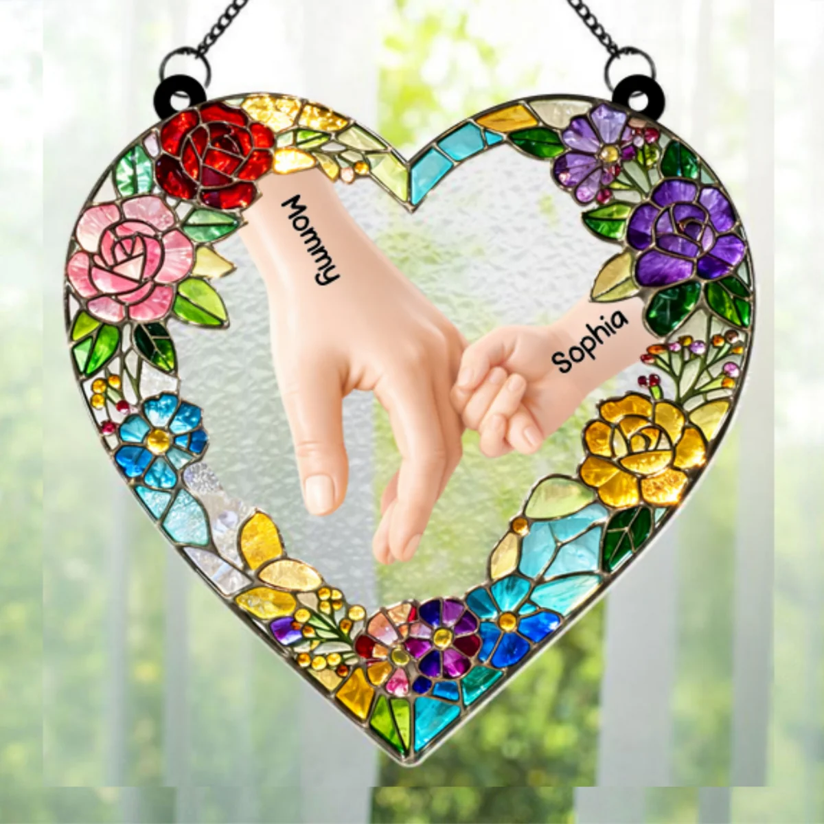 Kids Holding Mom Hand - Personalized Window Hanging Suncatcher - Mother's Day Gift for Mom, Wife - Image 7