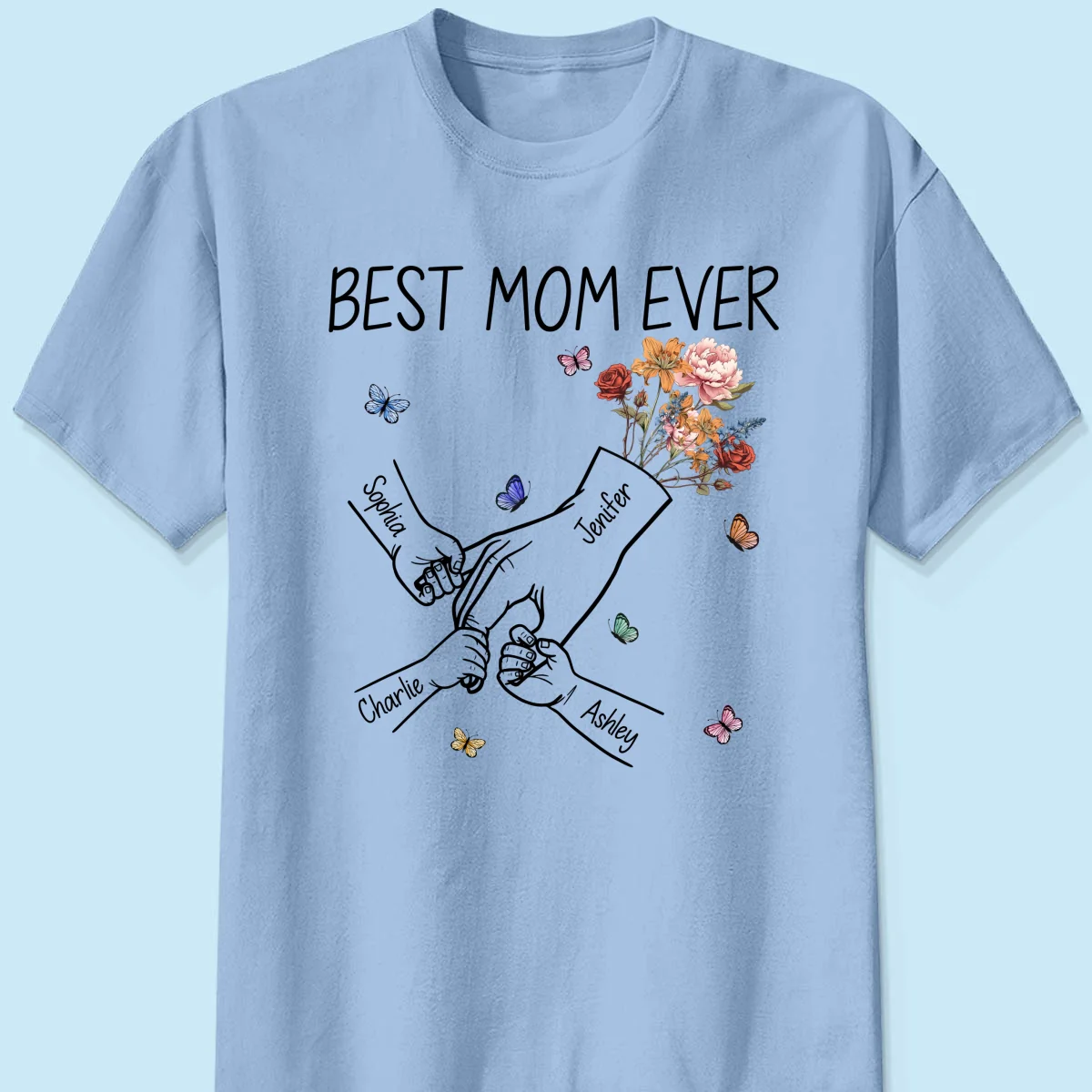 Kids Holding Mom‘s Hand Vintage Birth Month Flowers Gift For Mom Personalized Shirt - Image 10
