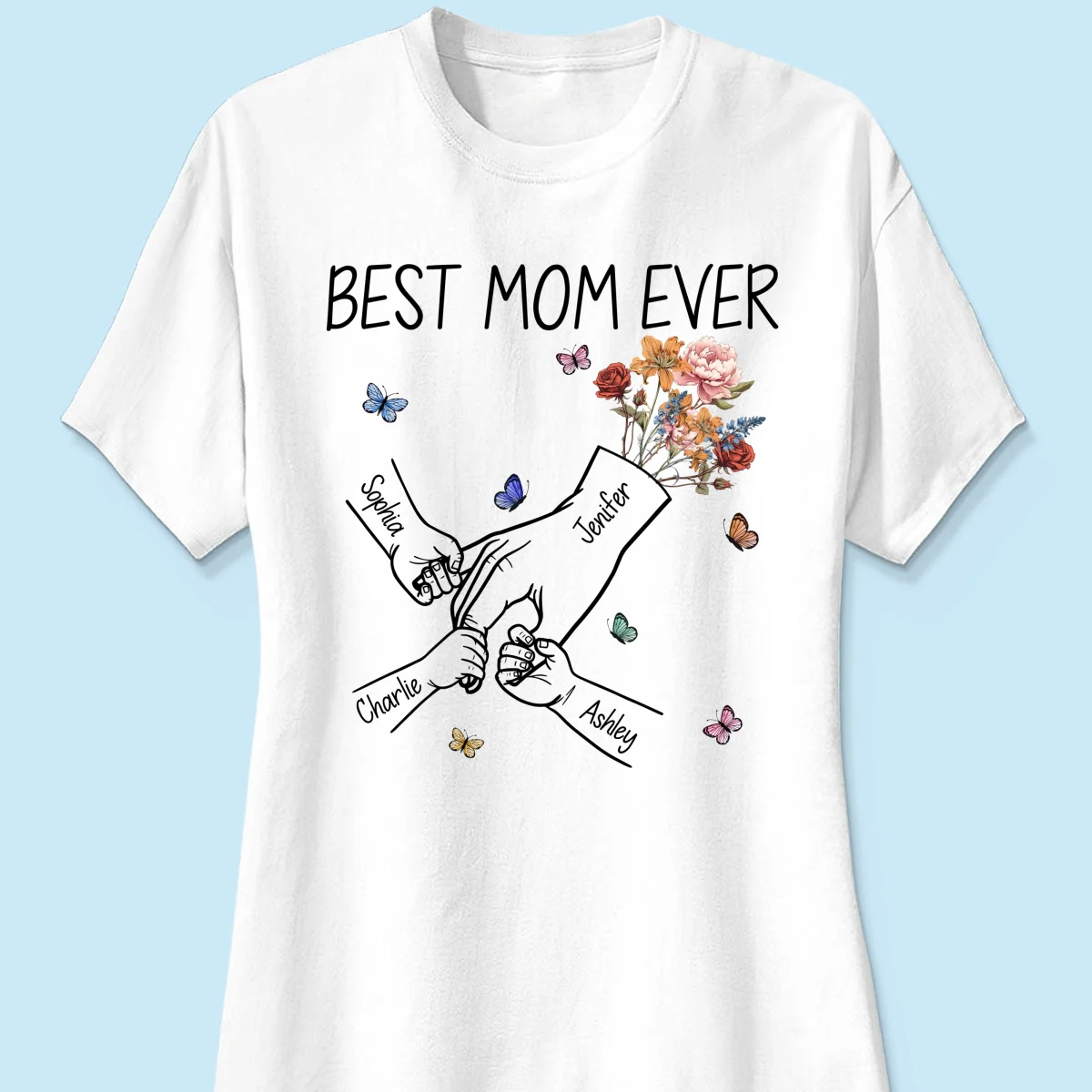 Kids Holding Mom‘s Hand Vintage Birth Month Flowers Gift For Mom Personalized Shirt - Image 11