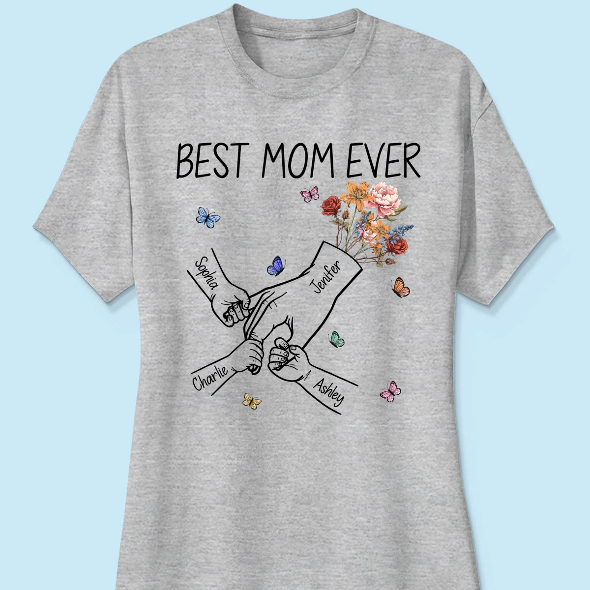 Kids Holding Mom‘s Hand Vintage Birth Month Flowers Gift For Mom Personalized Shirt - Image 12