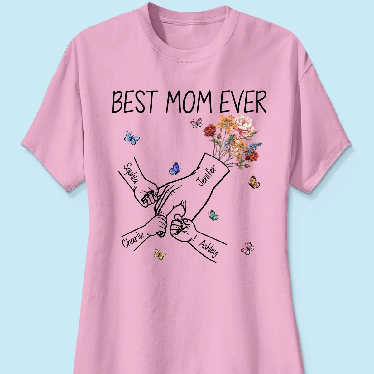 Kids Holding Mom‘s Hand Vintage Birth Month Flowers Gift For Mom Personalized Shirt - Image 13