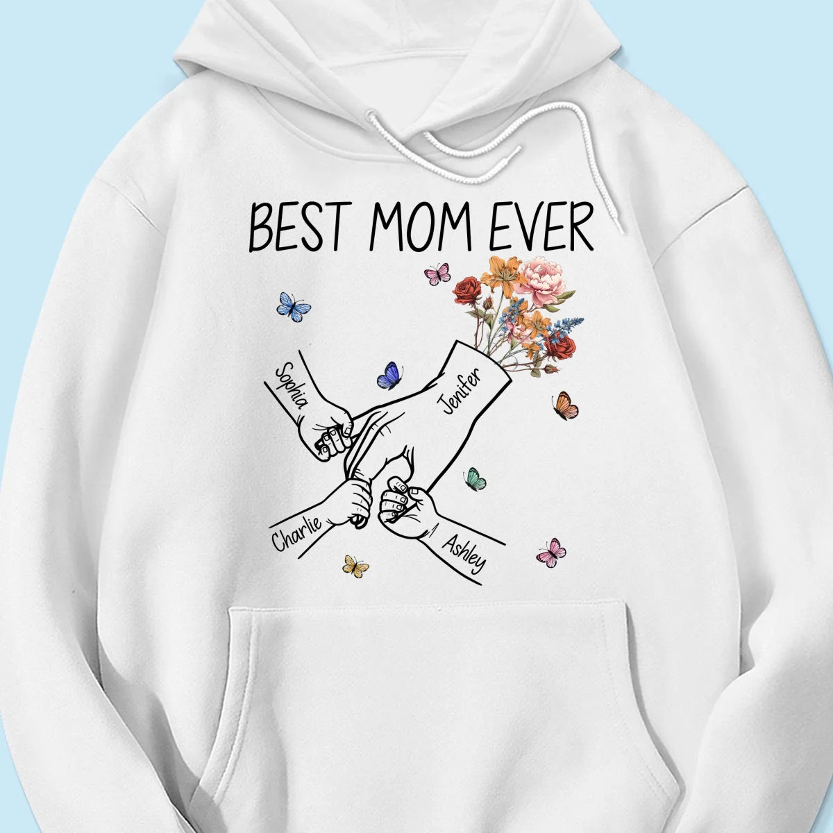 Kids Holding Mom‘s Hand Vintage Birth Month Flowers Gift For Mom Personalized Shirt - Image 15