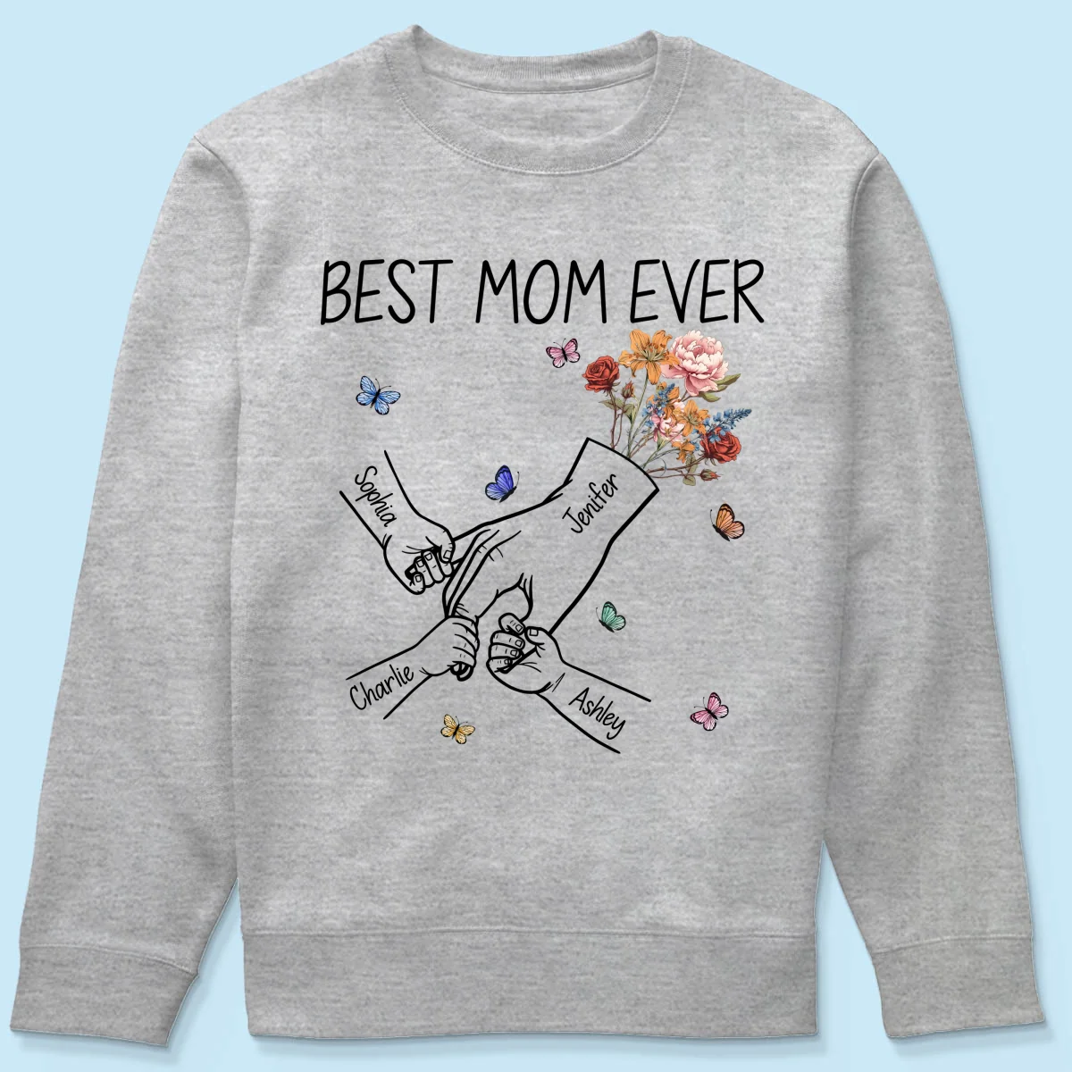 Kids Holding Mom‘s Hand Vintage Birth Month Flowers Gift For Mom Personalized Shirt - Image 20