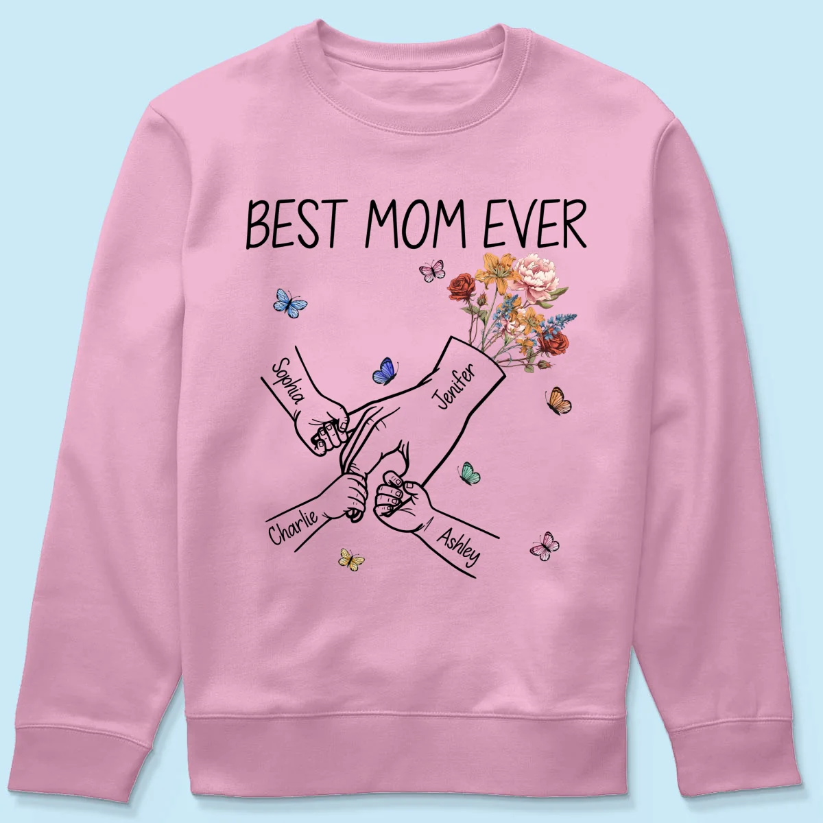 Kids Holding Mom‘s Hand Vintage Birth Month Flowers Gift For Mom Personalized Shirt - Image 21