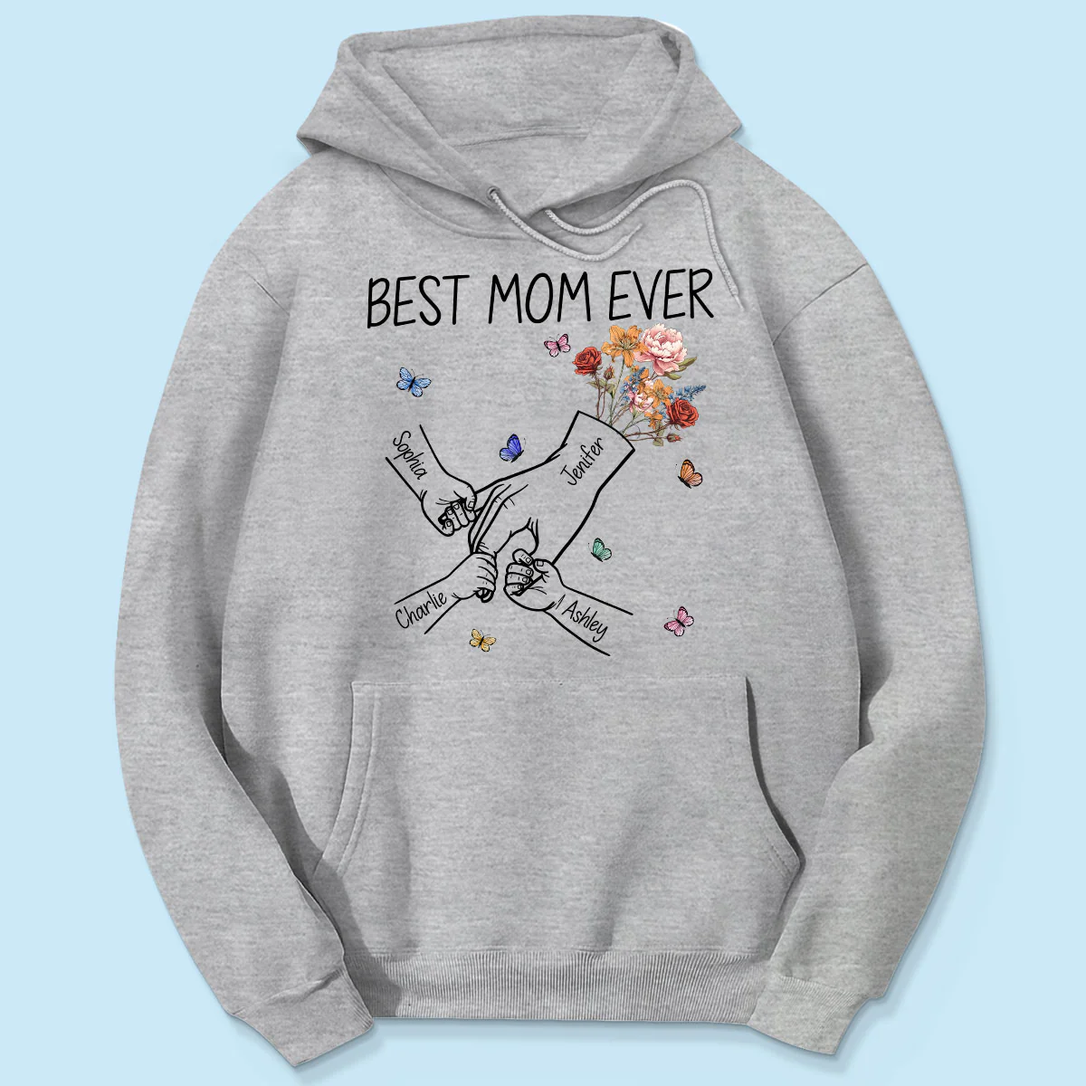 Kids Holding Mom‘s Hand Vintage Birth Month Flowers Gift For Mom Personalized Shirt - Image 5