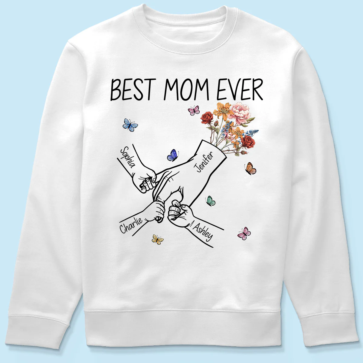 Kids Holding Mom‘s Hand Vintage Birth Month Flowers Gift For Mom Personalized Shirt - Image 6
