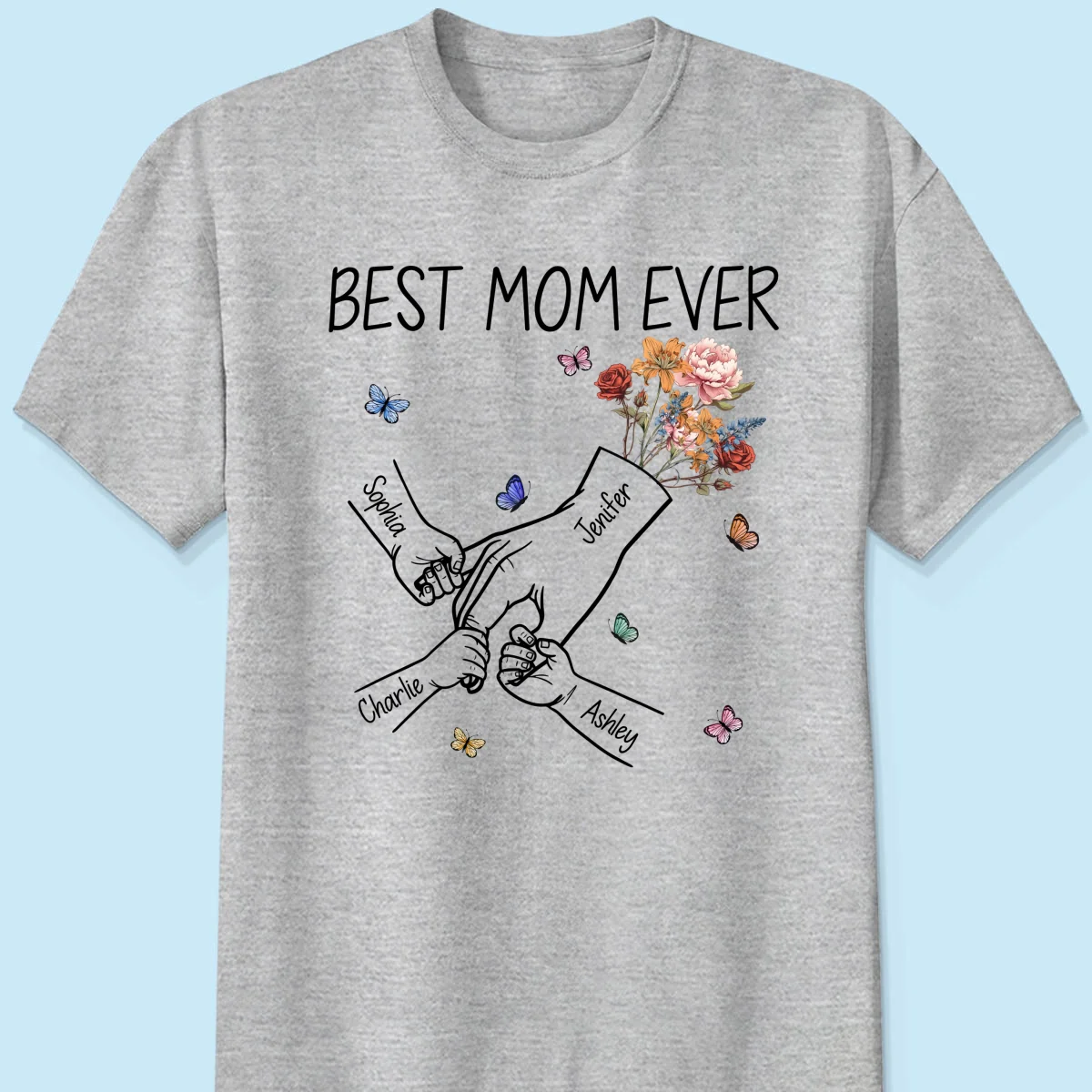 Kids Holding Mom‘s Hand Vintage Birth Month Flowers Gift For Mom Personalized Shirt - Image 8