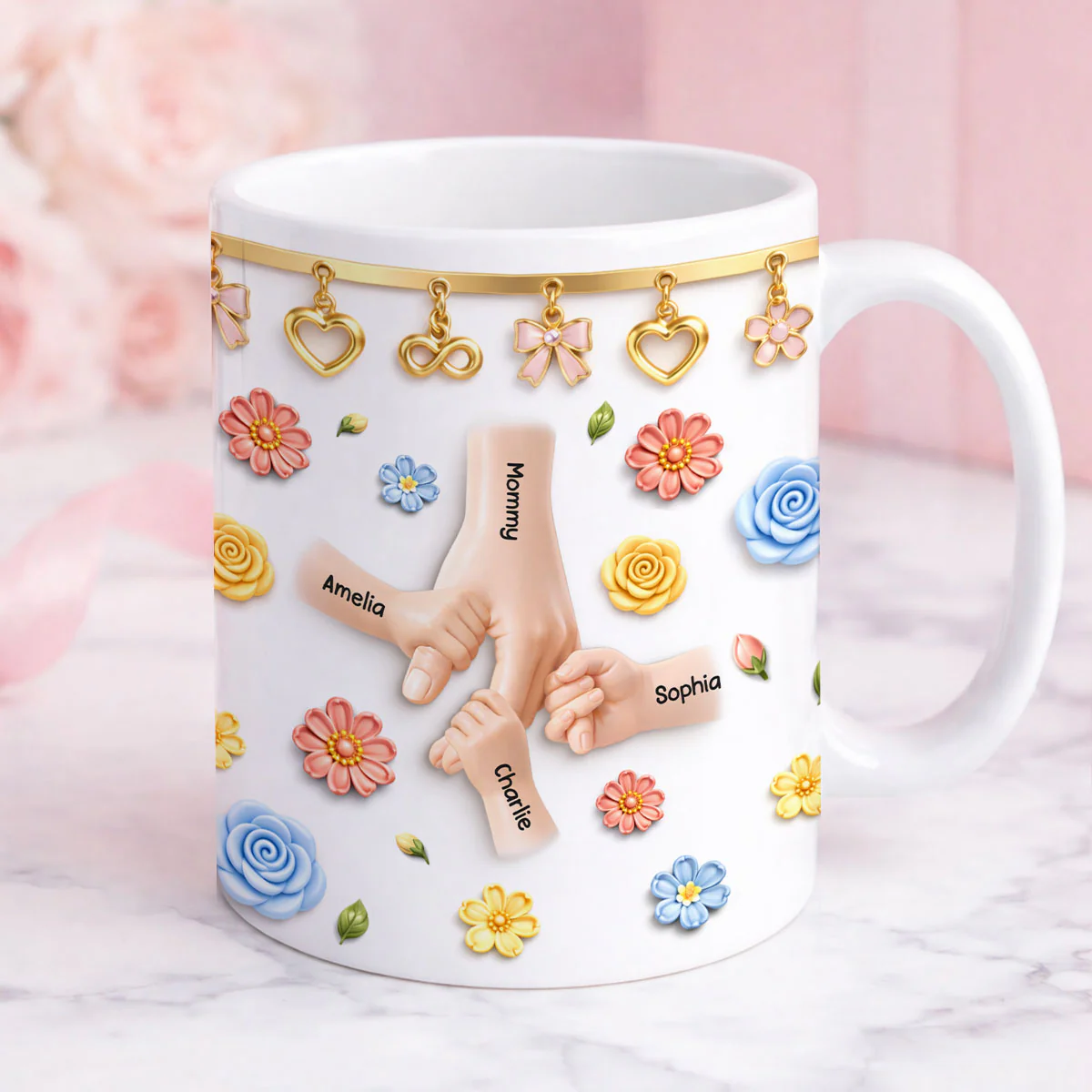 Kids Holding Mom's Hands - Personalized Mug - Gift For Mom - Image 3