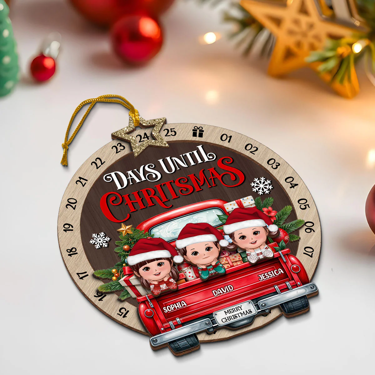 Kids On Christmas Truck Personalized Countdown Ornament - Image 6