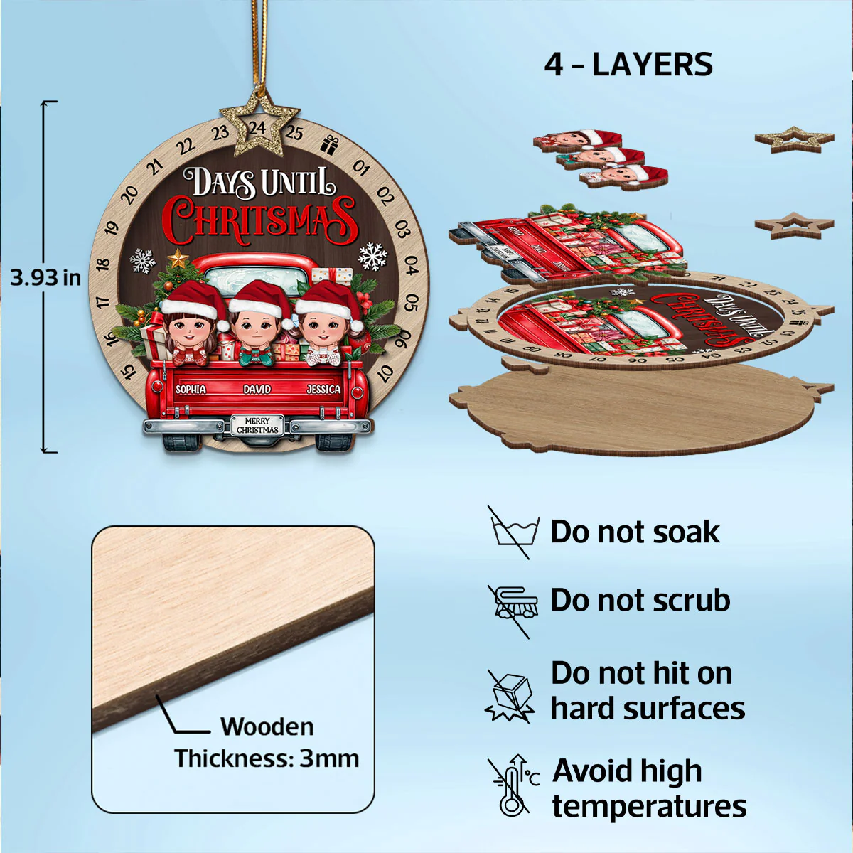 Kids On Christmas Truck Personalized Countdown Ornament - Image 8