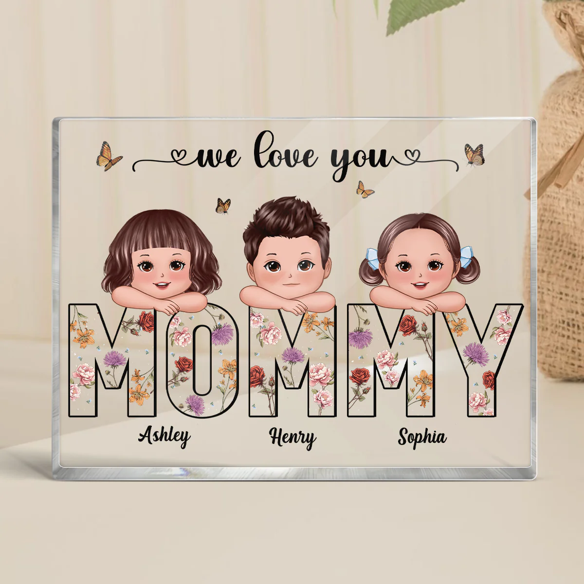 Kids On Hand Custom Birth Month Flower Gift For Mom Personalized Rectangle Acrylic Block Plaque