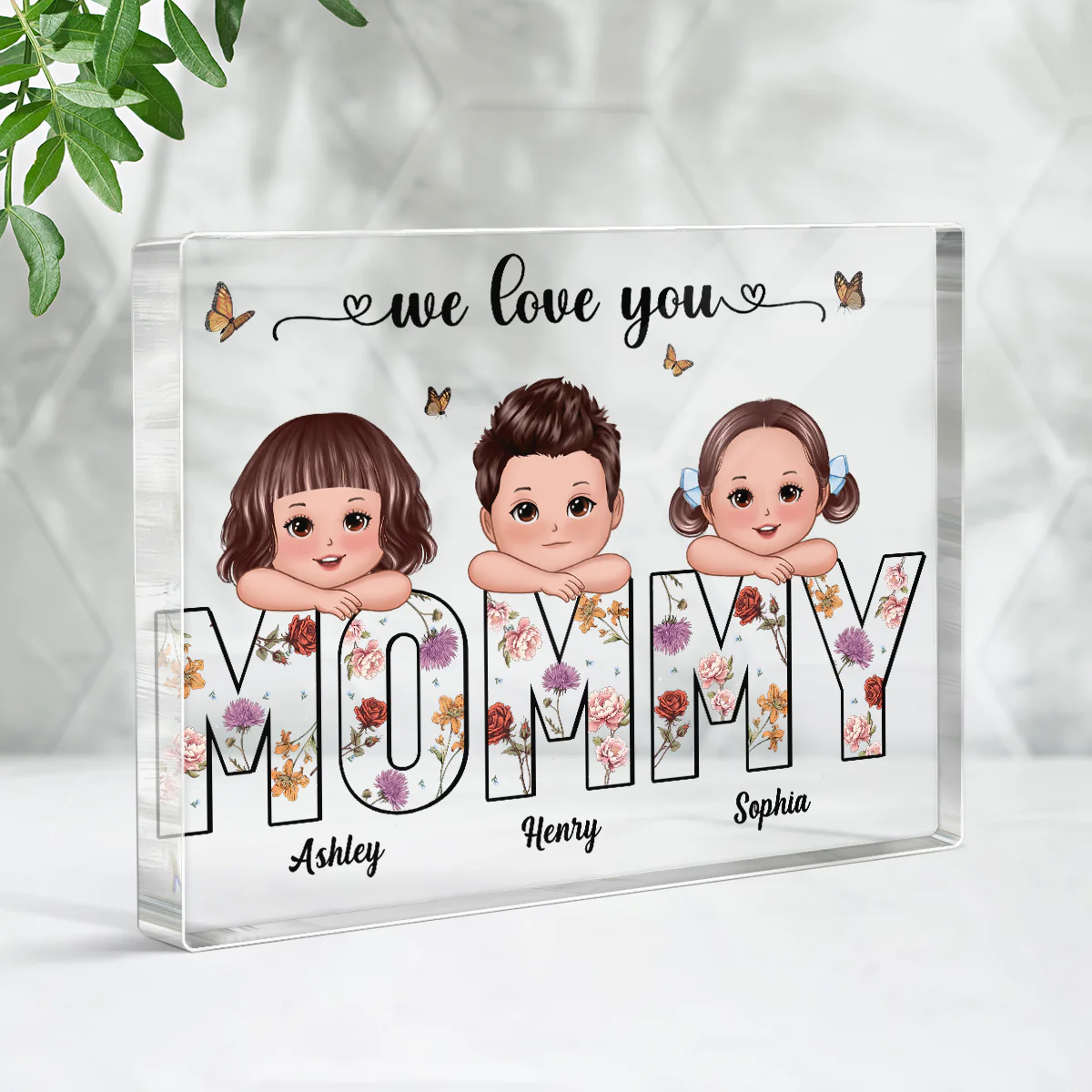 Kids On Hand Custom Birth Month Flower Gift For Mom Personalized Rectangle Acrylic Block Plaque - Image 3