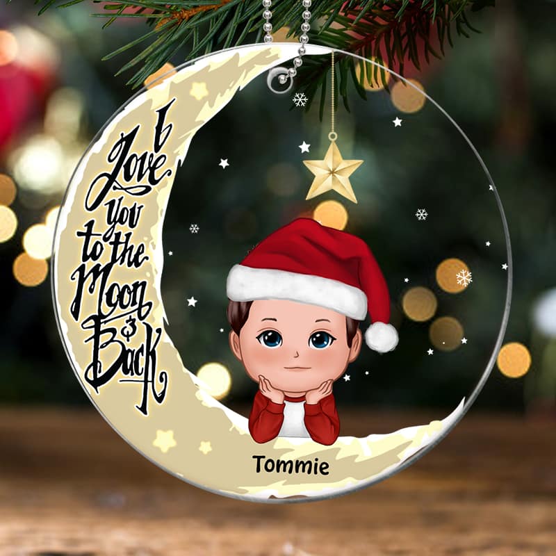 Kids Peeking On Moon Family Grandma Mom Personalized Acrylic Ornament