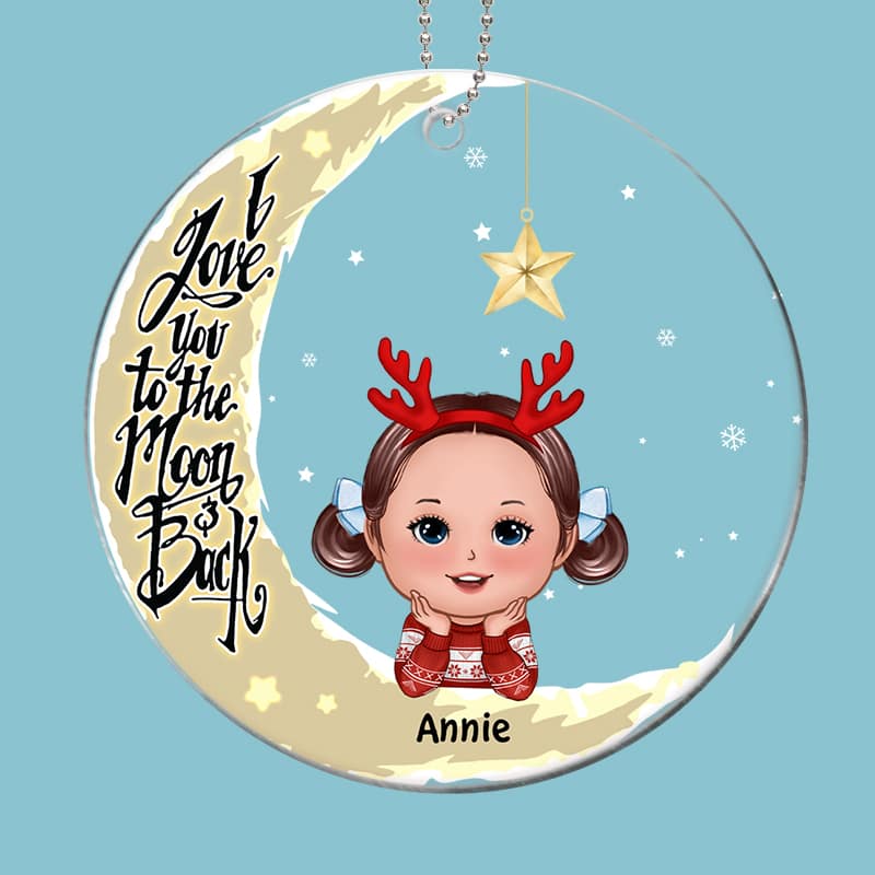 Kids Peeking On Moon Family Grandma Mom Personalized Acrylic Ornament - Image 2