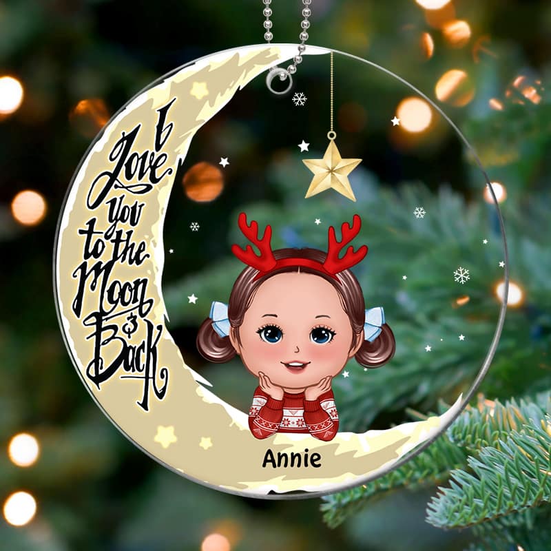Kids Peeking On Moon Family Grandma Mom Personalized Acrylic Ornament - Image 3