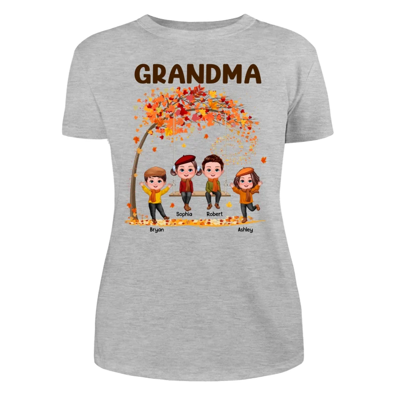 Kids Playing Ourdoor Autumn Fall Season Grandma Mom Personalized Shirt - Image 10