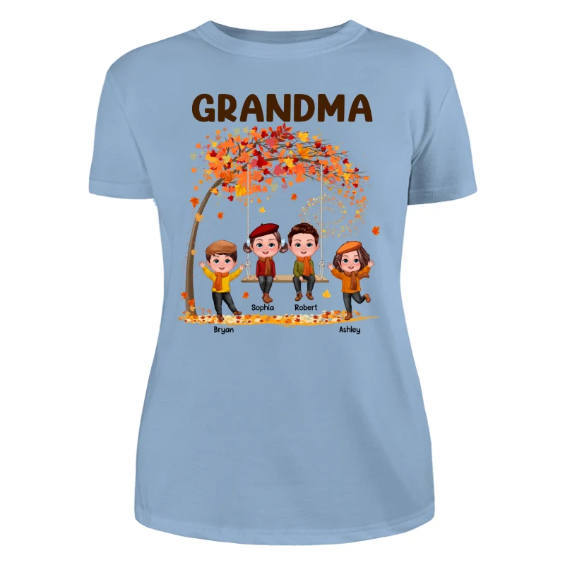 Kids Playing Ourdoor Autumn Fall Season Grandma Mom Personalized Shirt - Image 12
