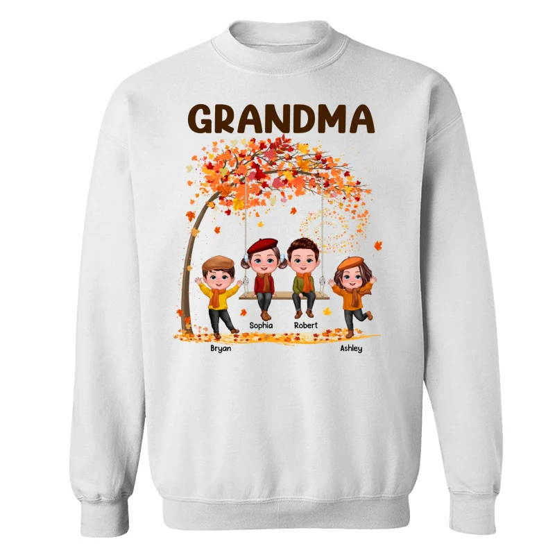 Kids Playing Ourdoor Autumn Fall Season Grandma Mom Personalized Shirt - Image 17