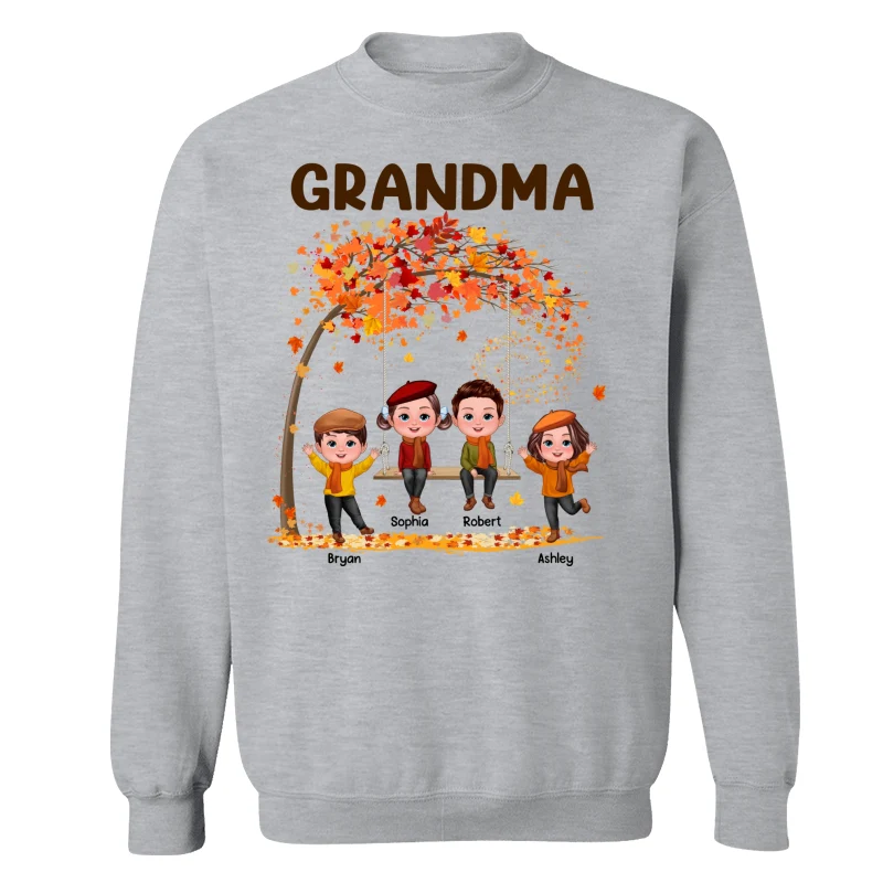 Kids Playing Ourdoor Autumn Fall Season Grandma Mom Personalized Shirt - Image 18