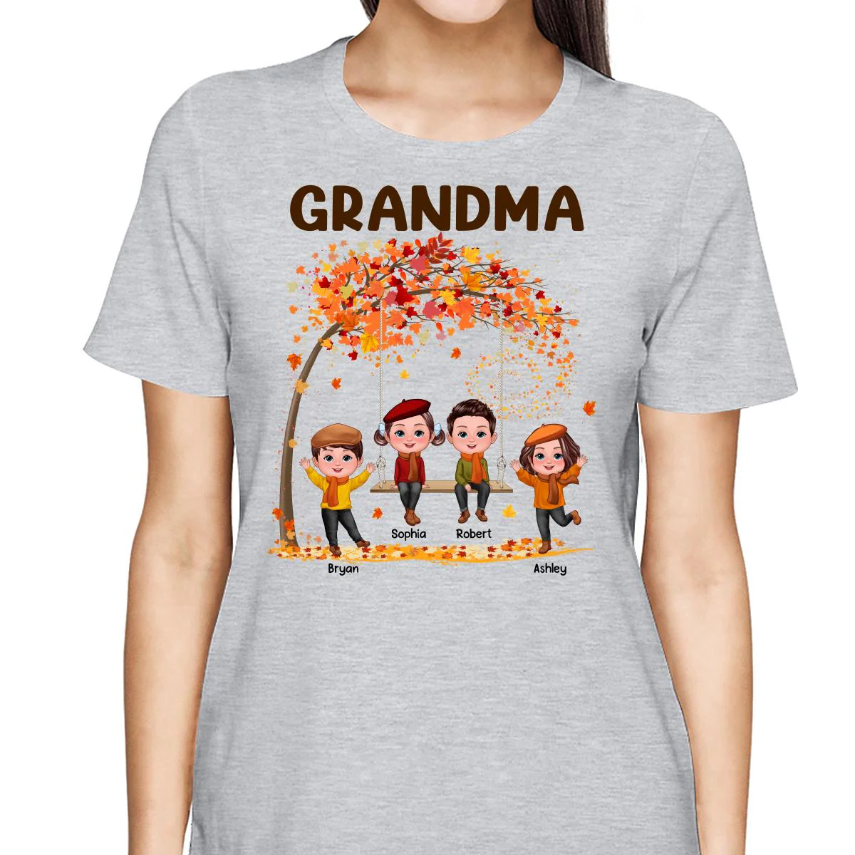 Kids Playing Ourdoor Autumn Fall Season Grandma Mom Personalized Shirt - Image 2