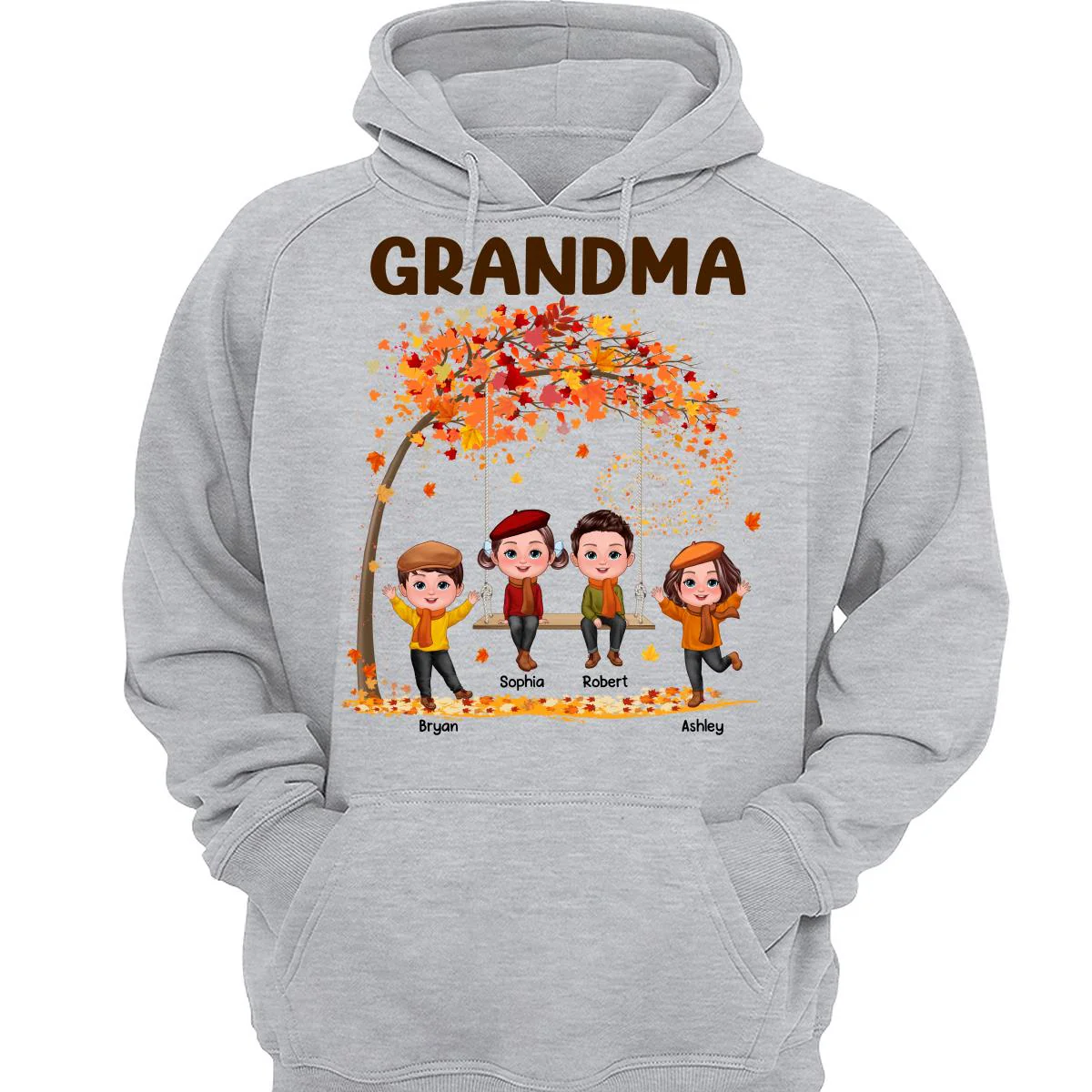 Kids Playing Ourdoor Autumn Fall Season Grandma Mom Personalized Shirt - Image 3