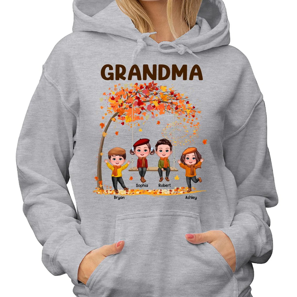 Kids Playing Ourdoor Autumn Fall Season Grandma Mom Personalized Shirt - Image 4