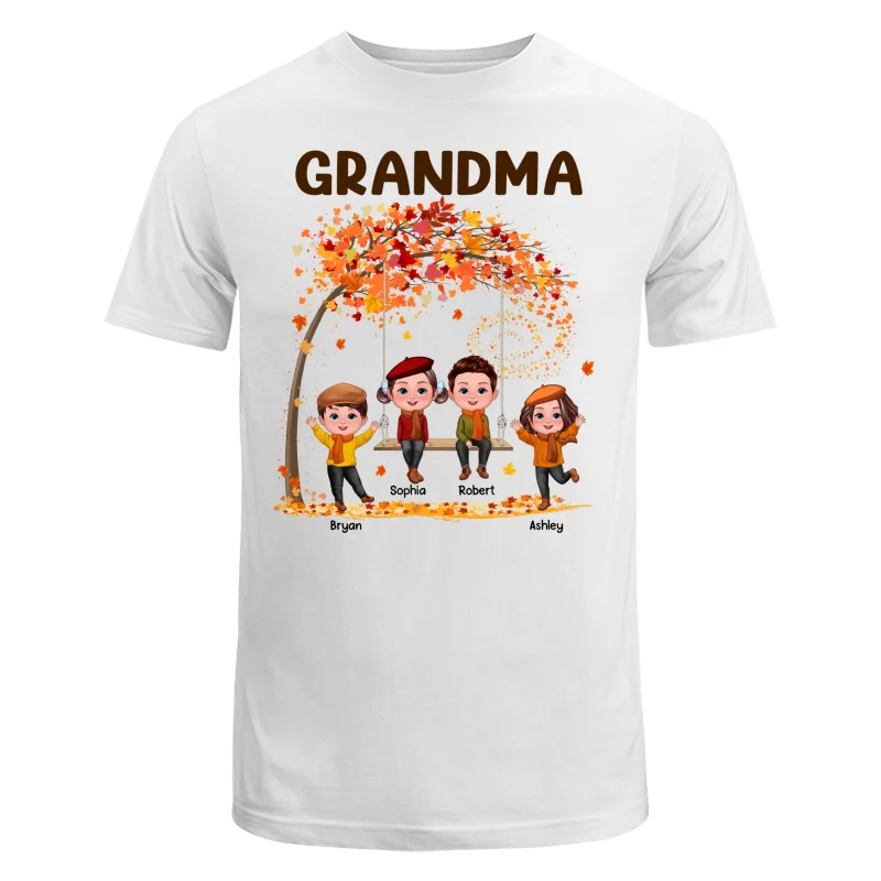 Kids Playing Ourdoor Autumn Fall Season Grandma Mom Personalized Shirt - Image 5