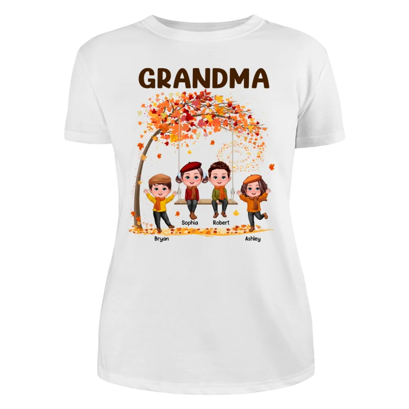 Kids Playing Ourdoor Autumn Fall Season Grandma Mom Personalized Shirt - Image 9